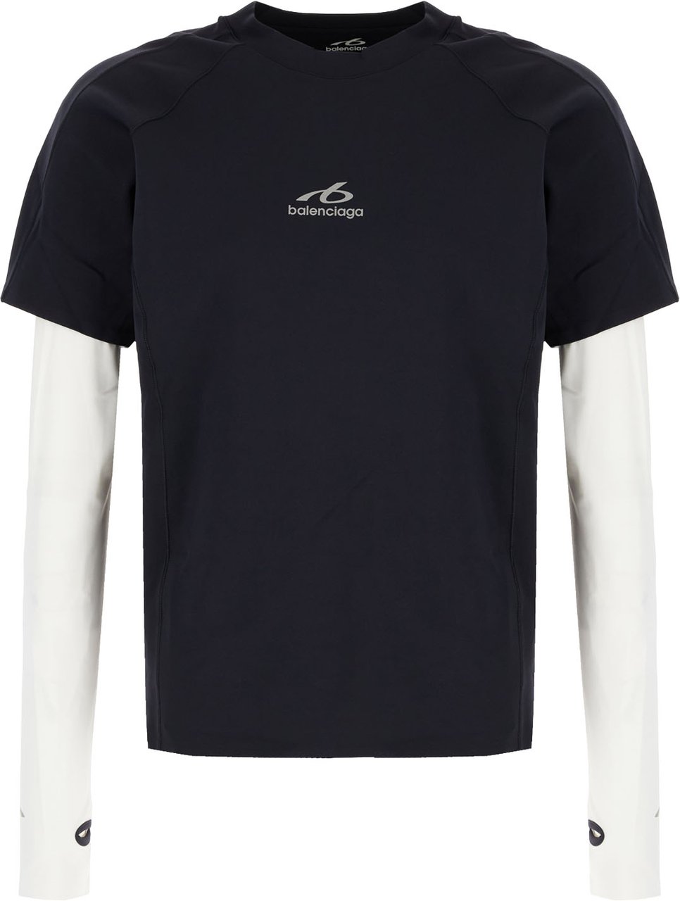 Balenciaga Two-tone stretch nylon T-shirt Blauw