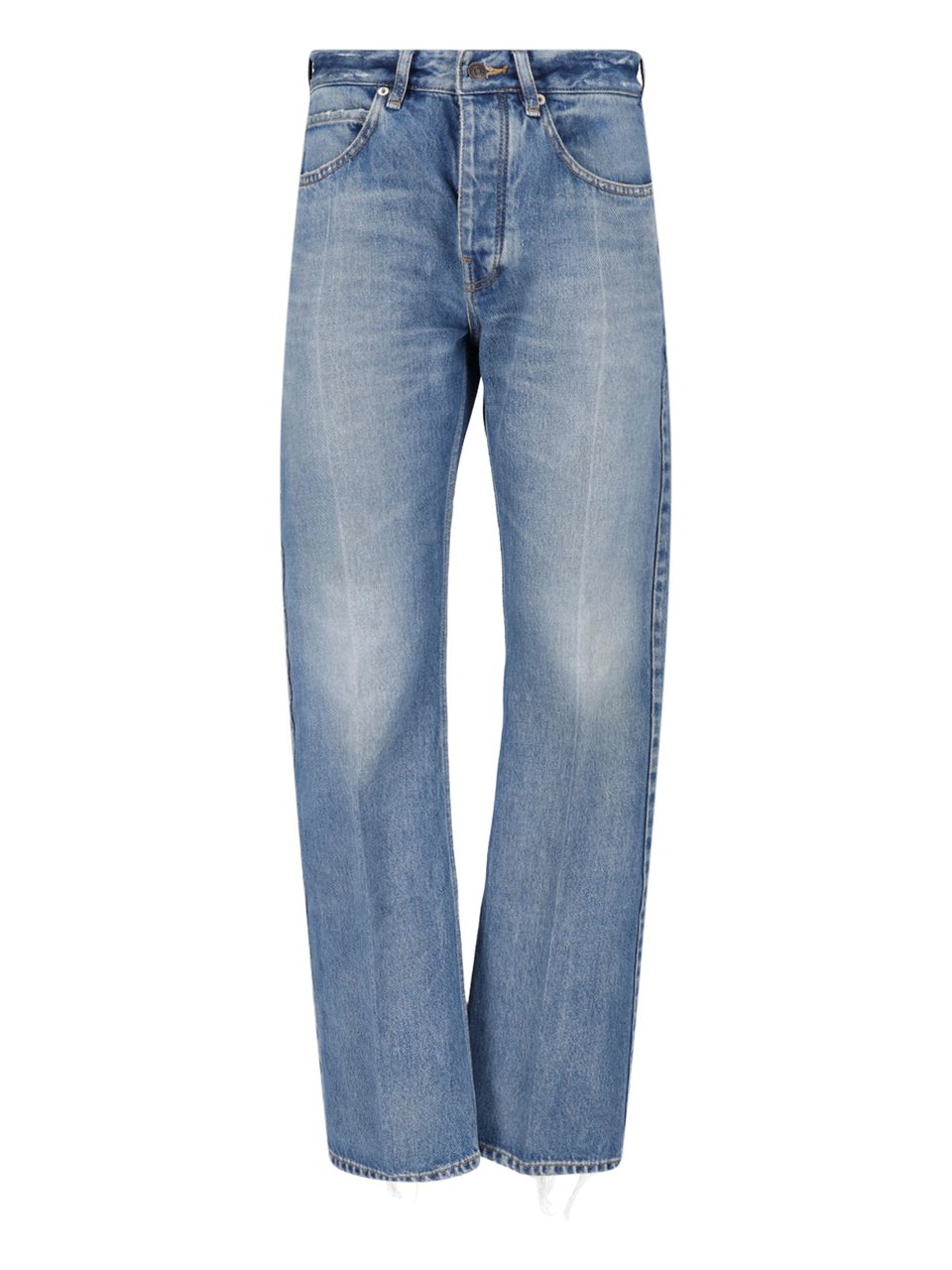 Balenciaga Straight-Leg Blue Cotton Denim Jeans With Distressed Details Blauw