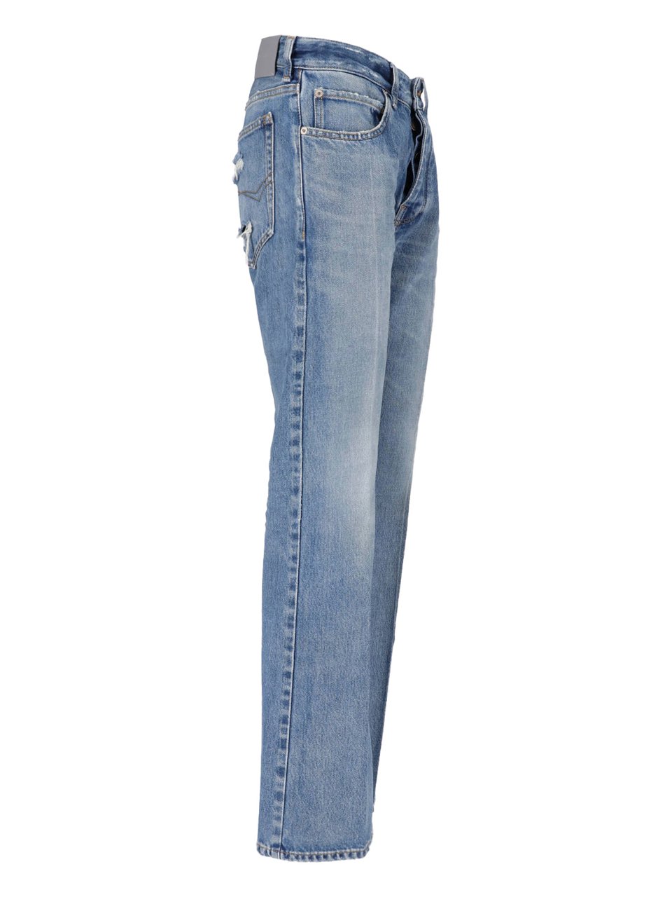 Balenciaga Straight-Leg Blue Cotton Denim Jeans With Distressed Details Blauw