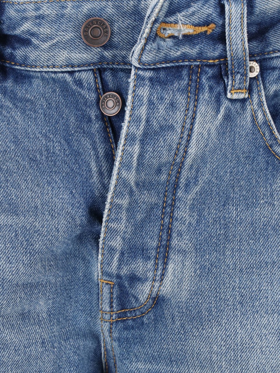 Balenciaga Straight-Leg Blue Cotton Denim Jeans With Distressed Details Blauw