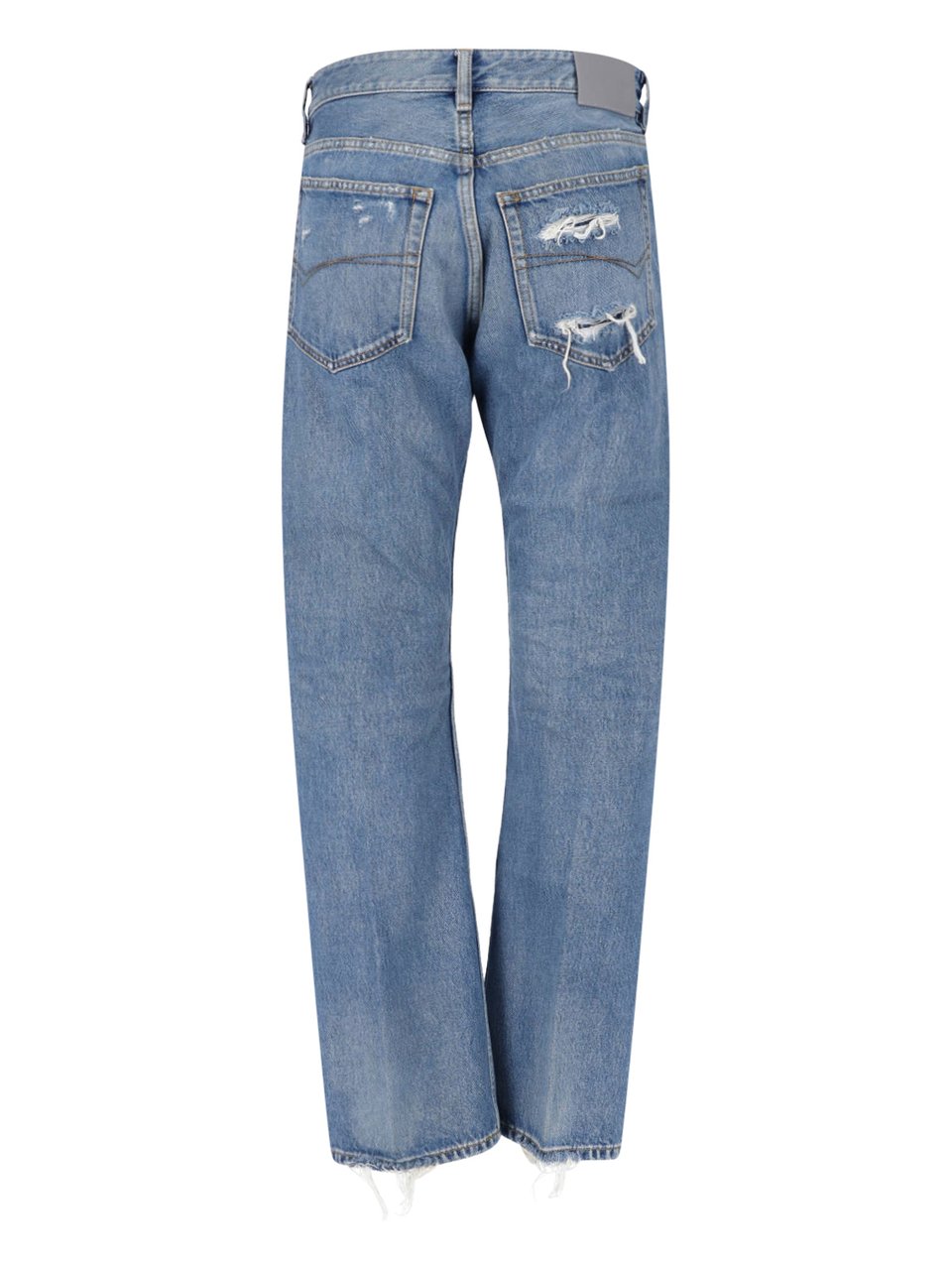 Balenciaga Straight-Leg Blue Cotton Denim Jeans With Distressed Details Blauw