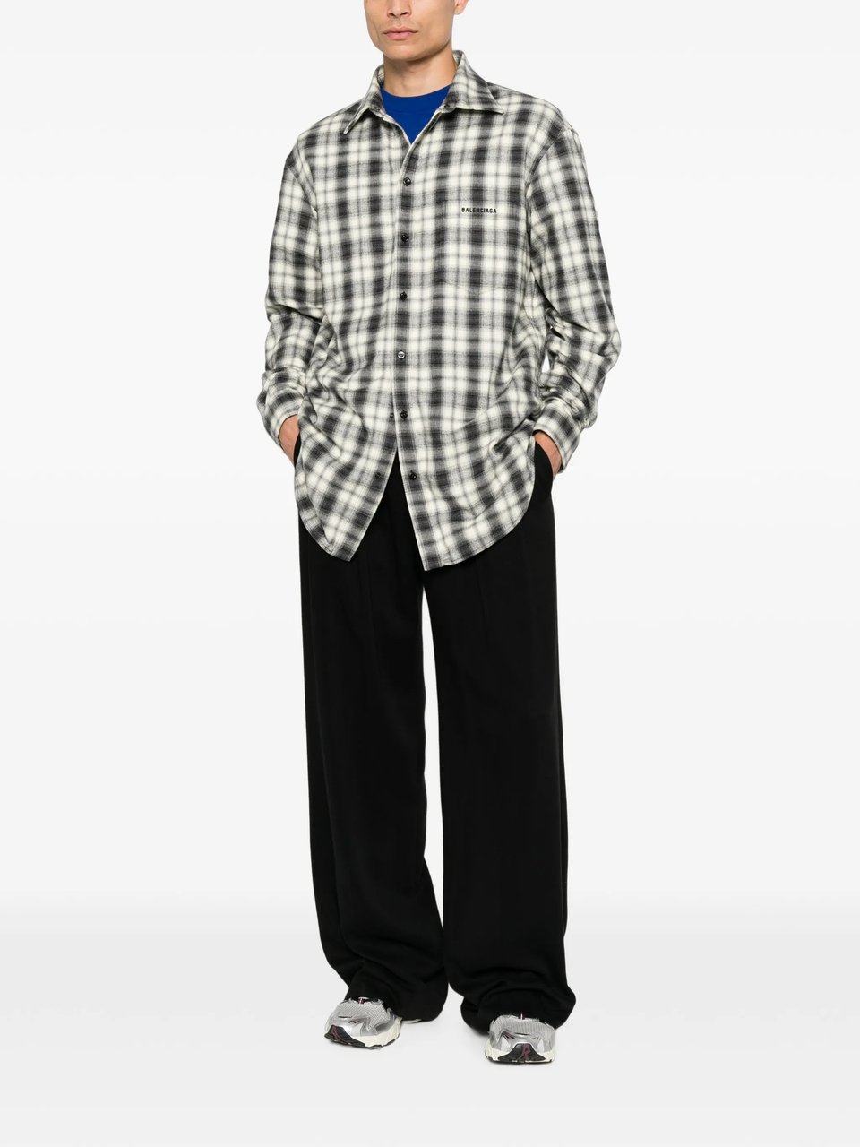 Balenciaga Plaid Cotton Regular Fit Shirt Grijs