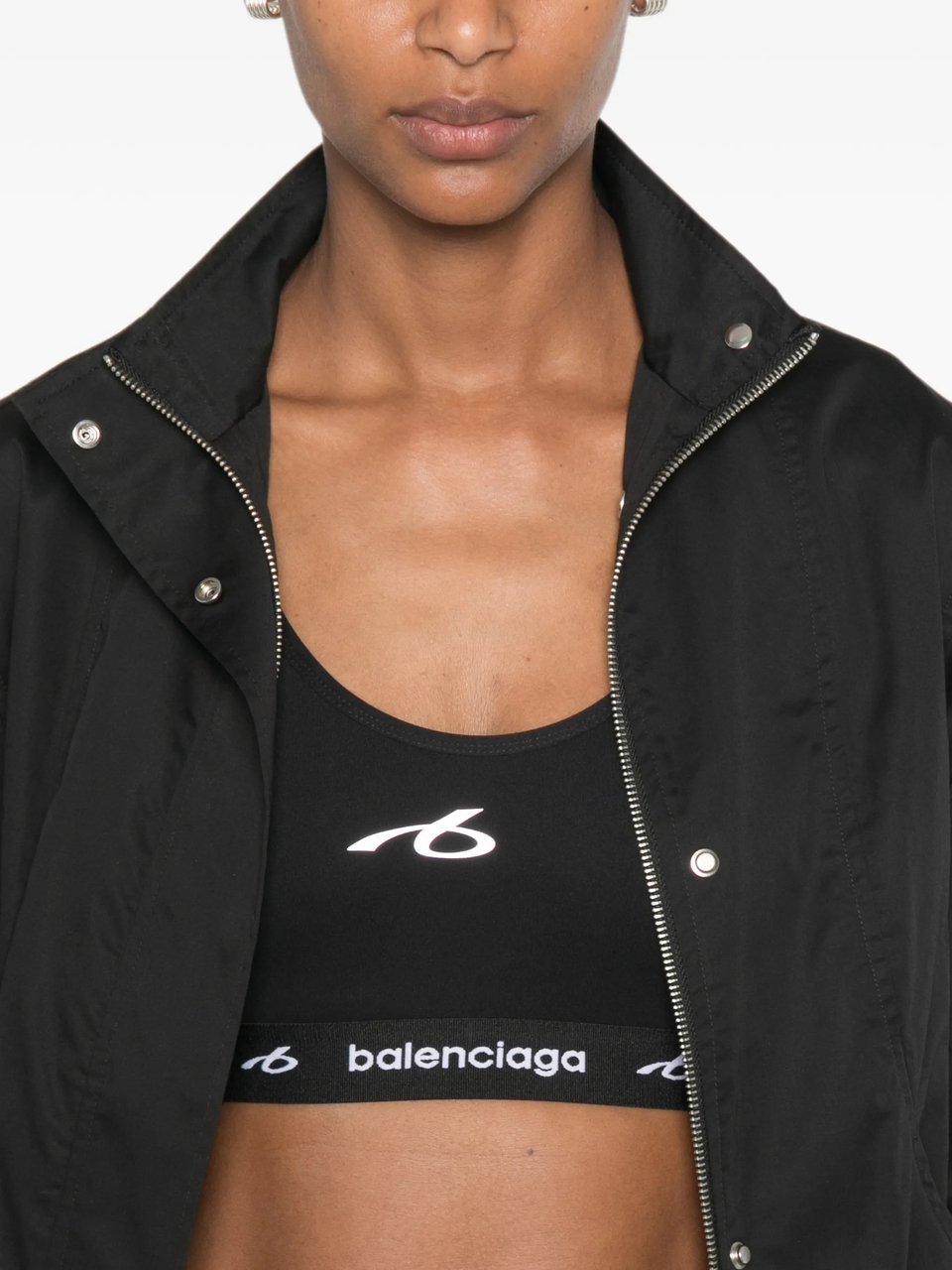 Balenciaga Cropped Black Bra Tank Top with Logo Detail Zwart