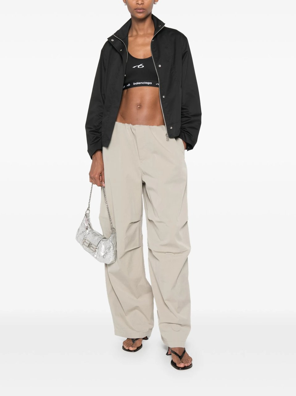 Balenciaga Cropped Black Bra Tank Top with Logo Detail Zwart