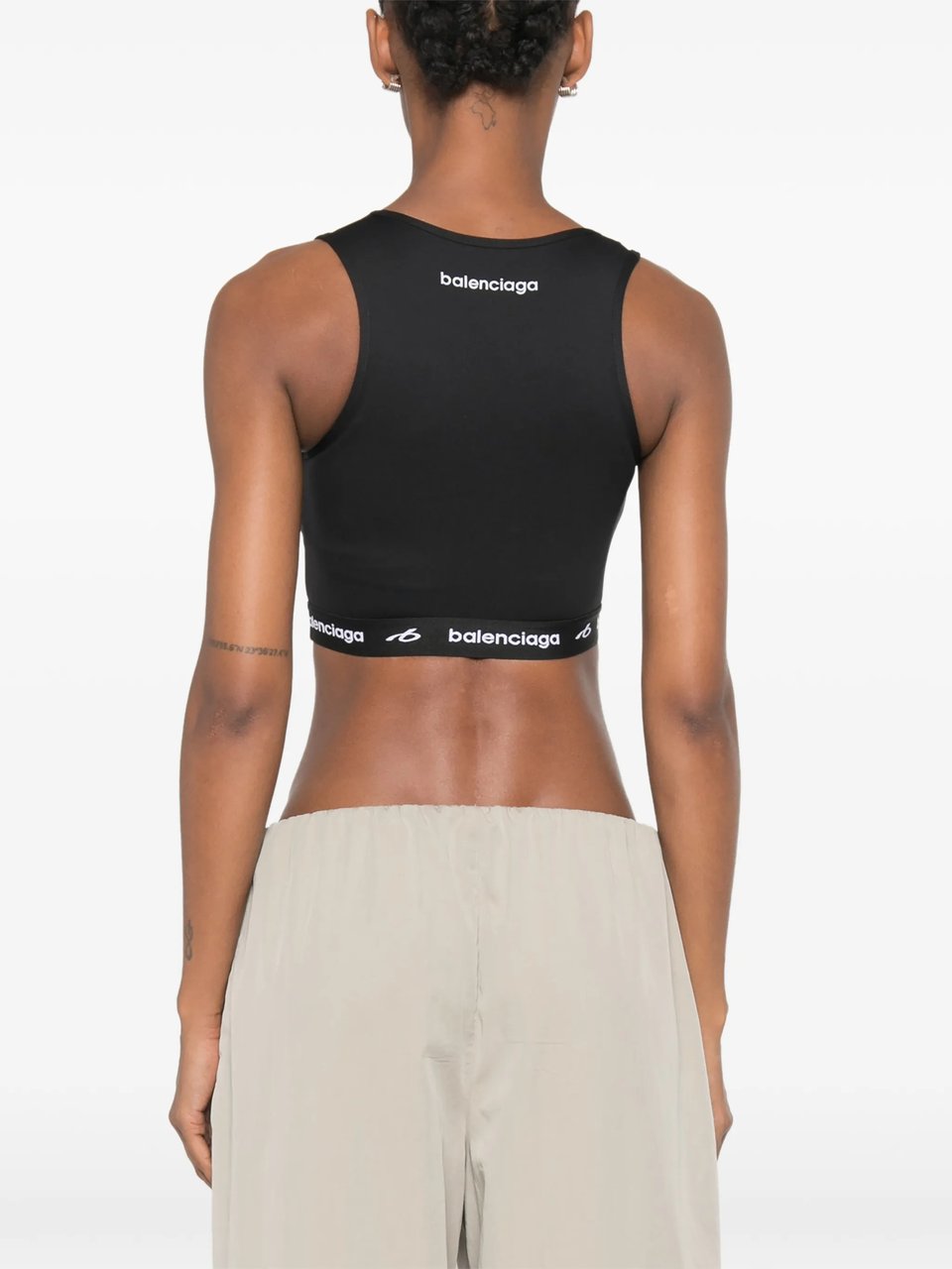 Balenciaga Cropped Black Bra Tank Top with Logo Detail Zwart