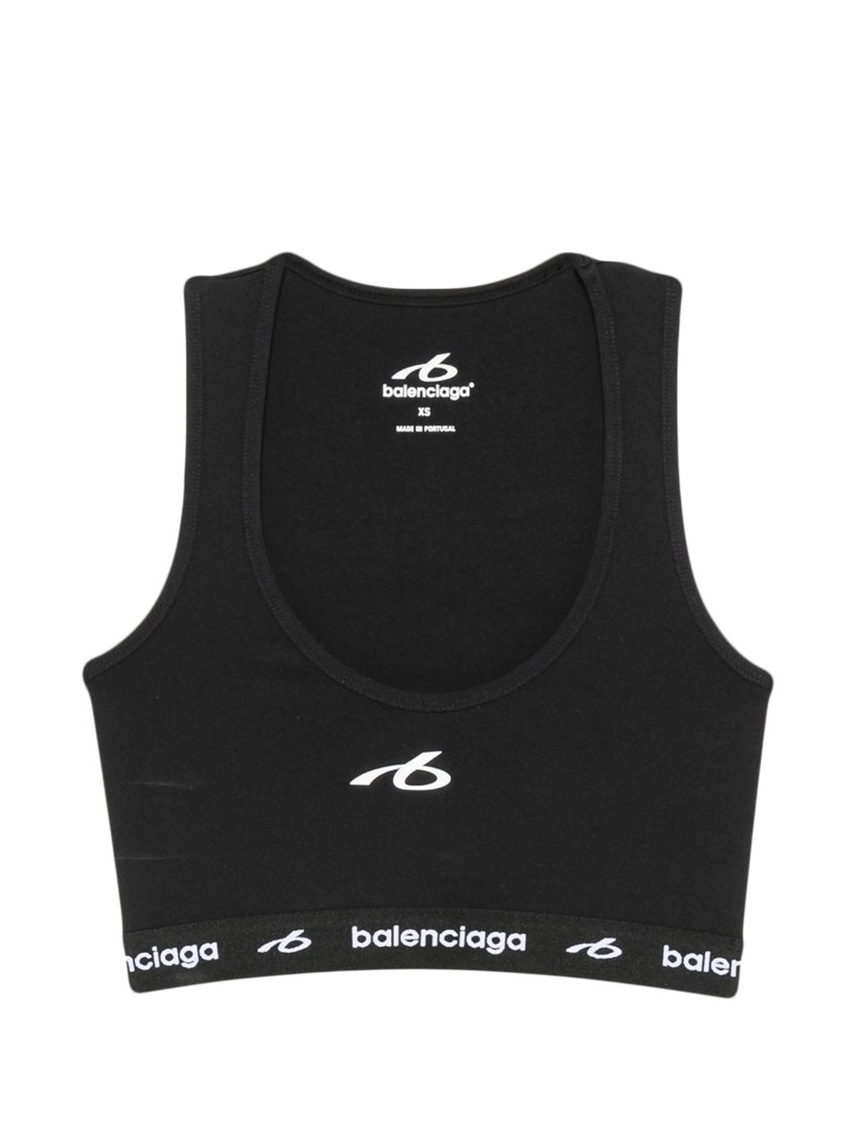 Balenciaga Cropped Black Bra Tank Top with Logo Detail Zwart