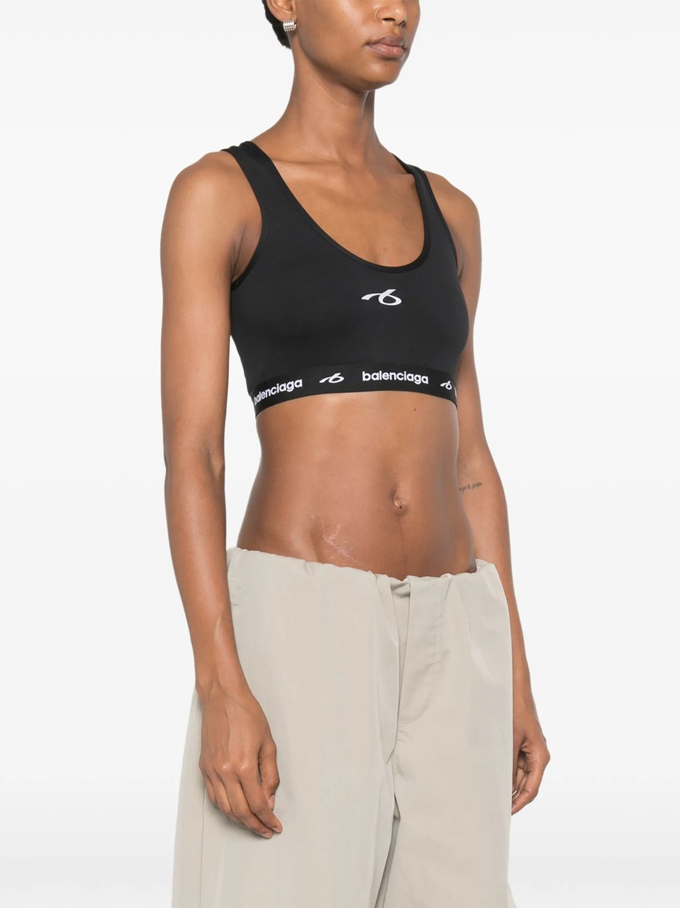 Balenciaga Cropped Black Bra Tank Top with Logo Detail Zwart