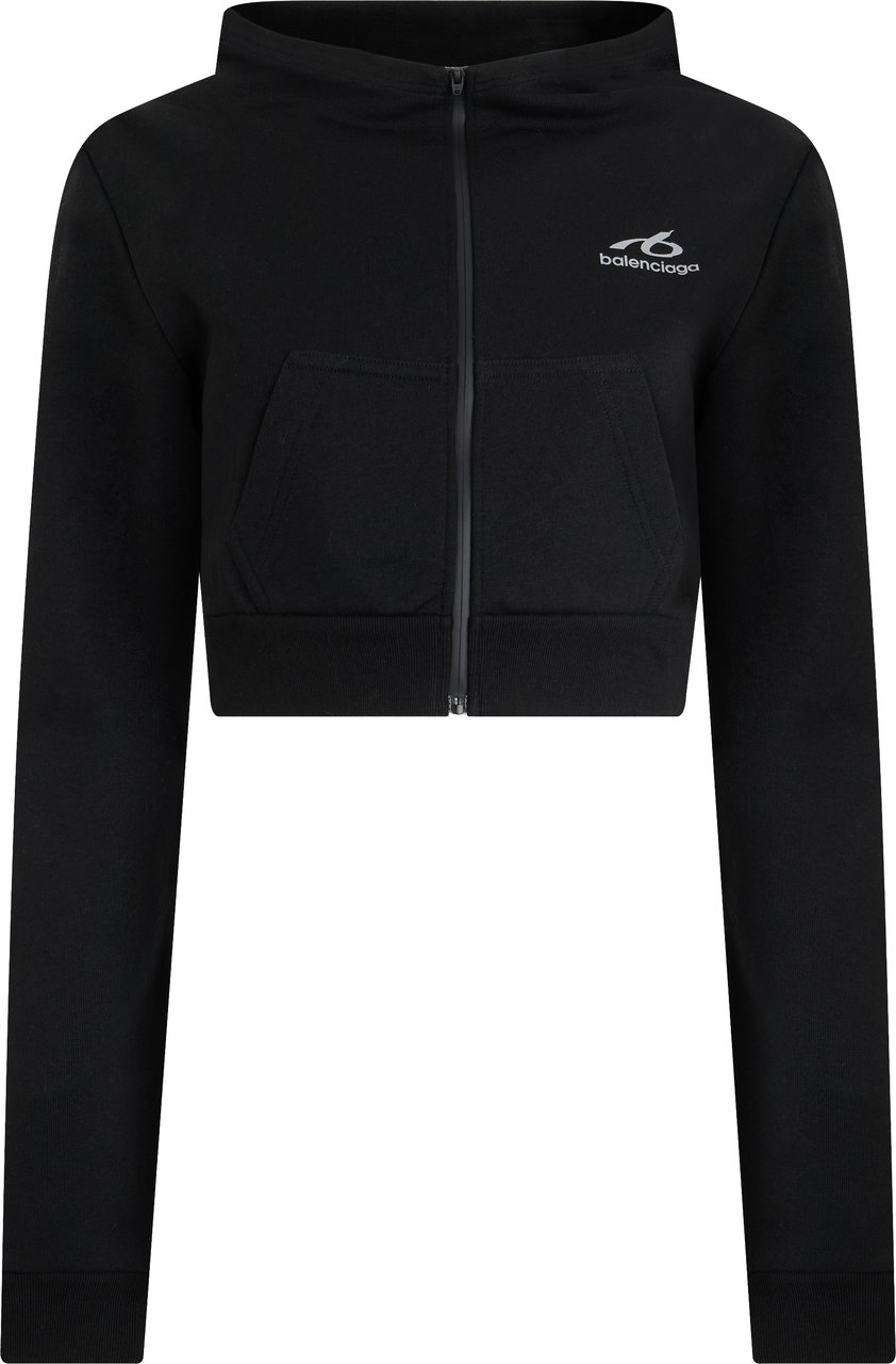 Balenciaga Cropped hoodie with zip and hood Zwart