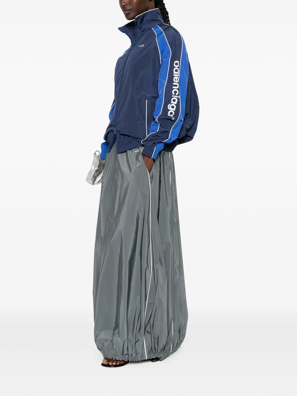 Balenciaga Cocoon Track Jacket with High Collar and Contrasting Panels Groen