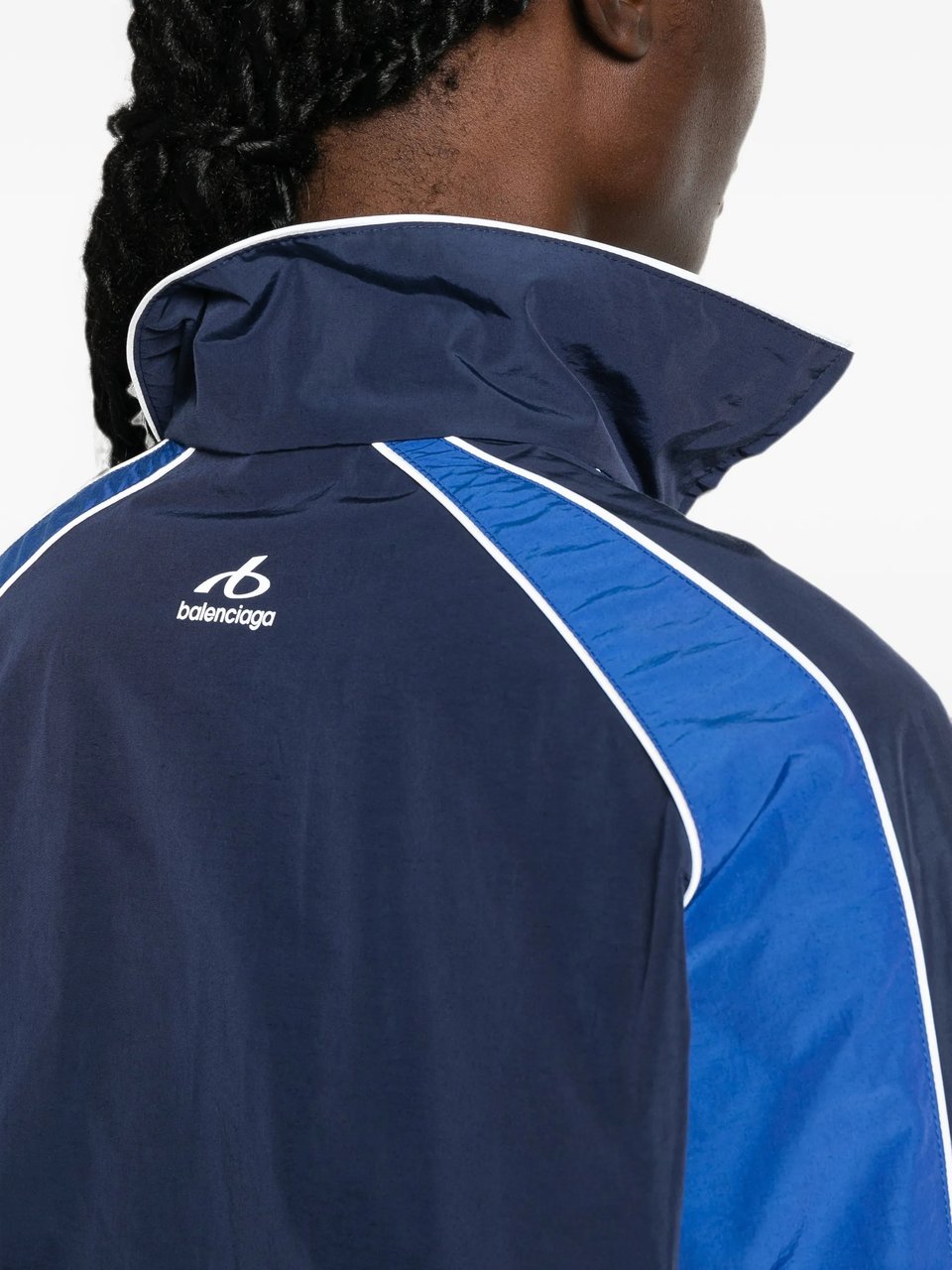Balenciaga Cocoon Track Jacket with High Collar and Contrasting Panels Groen
