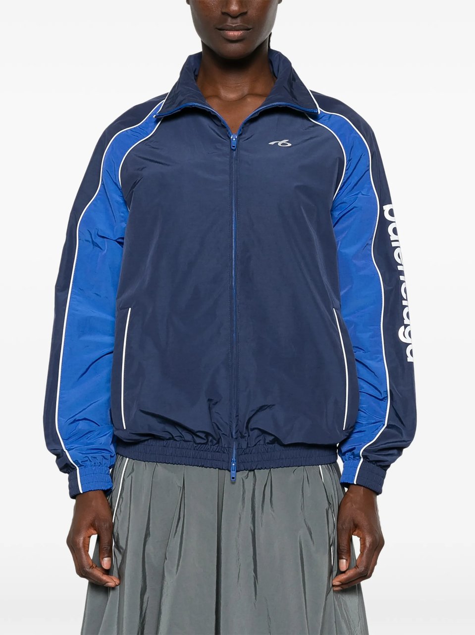 Balenciaga Cocoon Track Jacket with High Collar and Contrasting Panels Groen