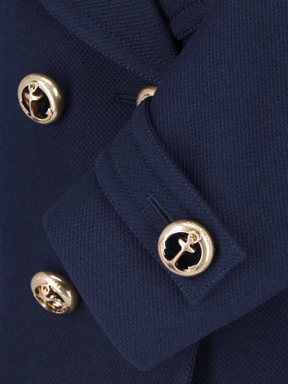 Balenciaga Cropped Double-Breasted Jacket with Gold Anchor Buttons Blauw