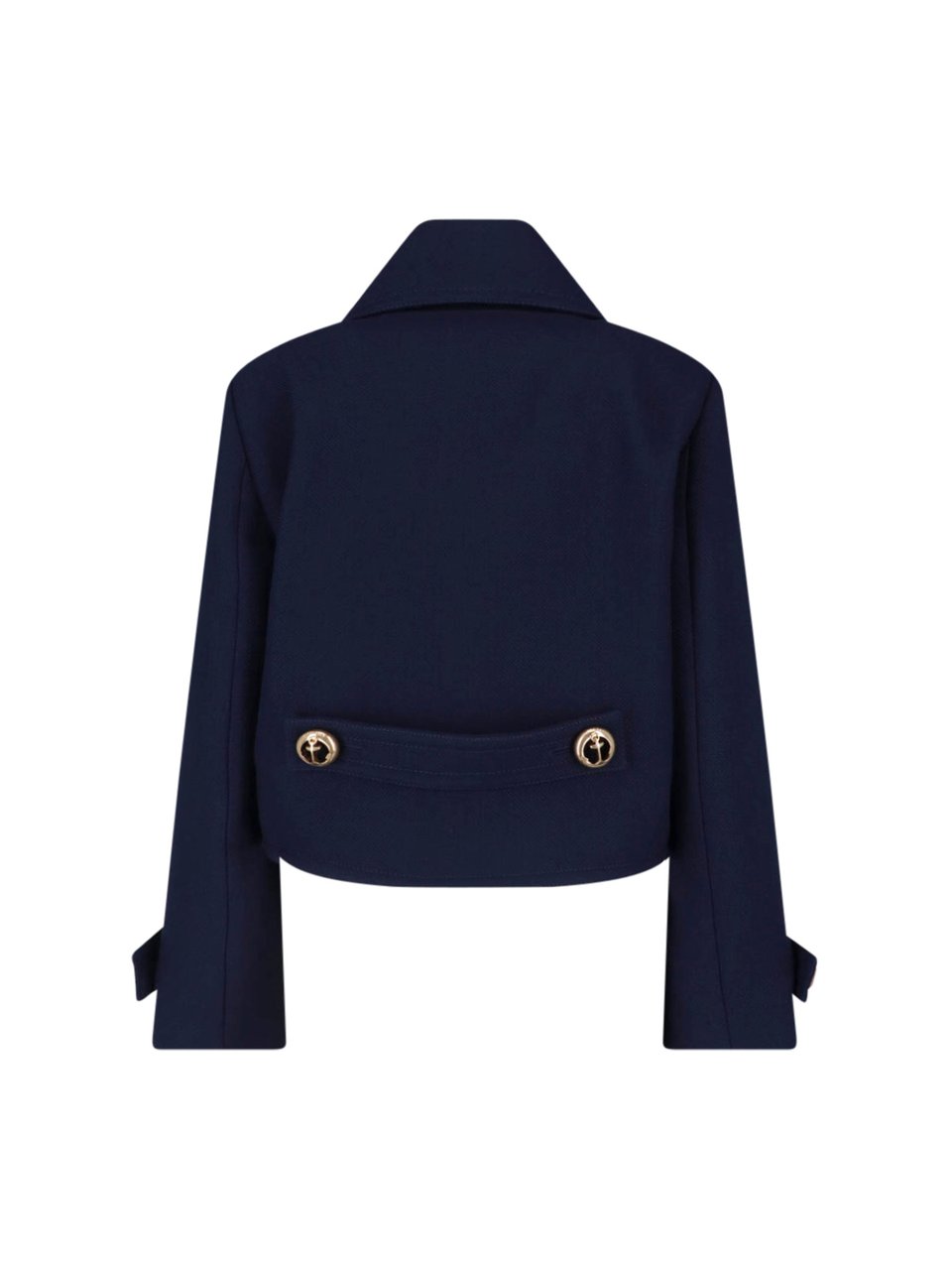 Balenciaga Cropped Double-Breasted Jacket with Gold Anchor Buttons Blauw