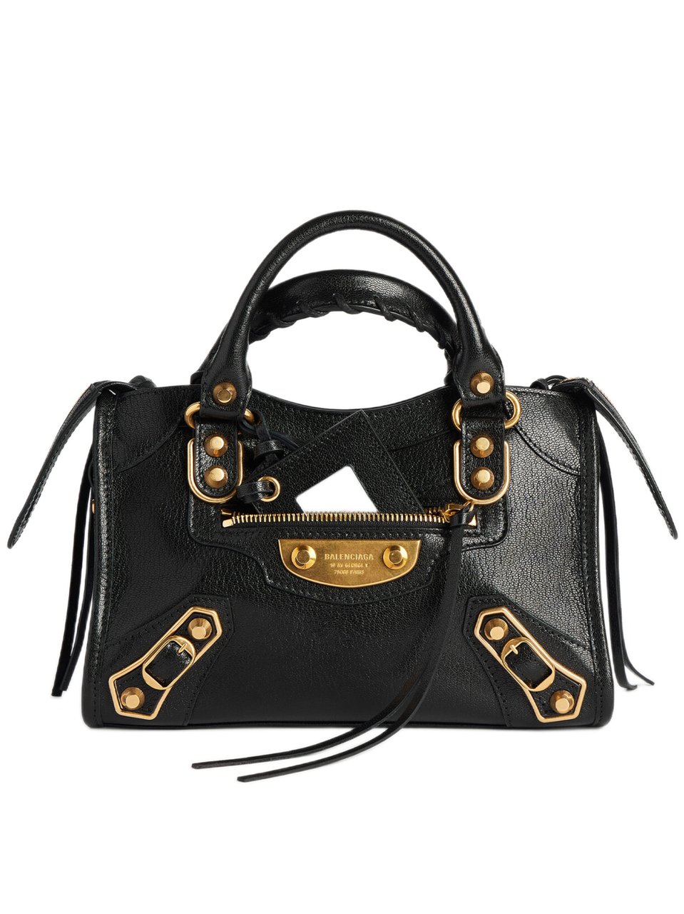 Balenciaga Structured Black Leather Mini Shoulder Bag with Gold Accents Zwart