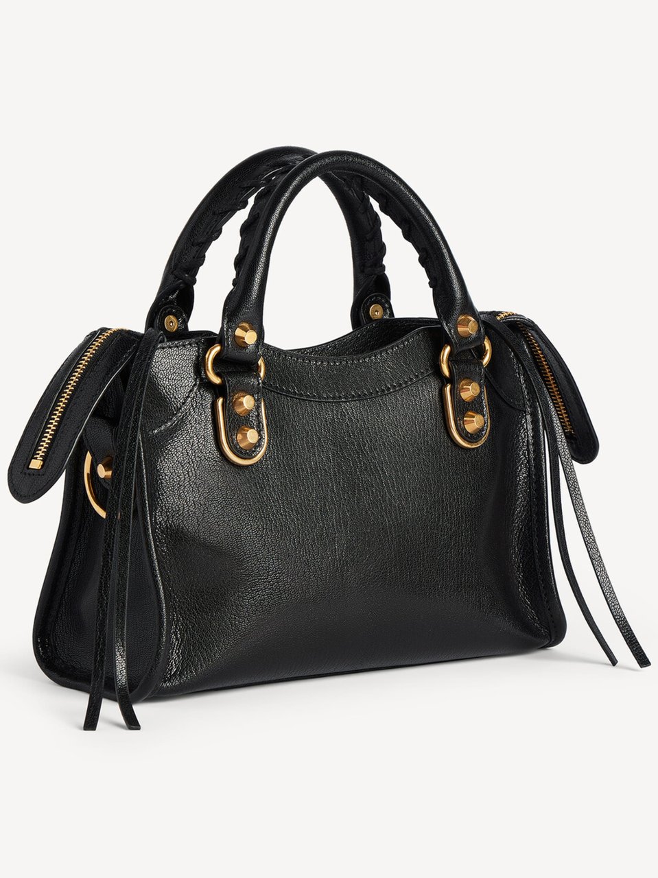 Balenciaga Structured Black Leather Mini Shoulder Bag with Gold Accents Zwart