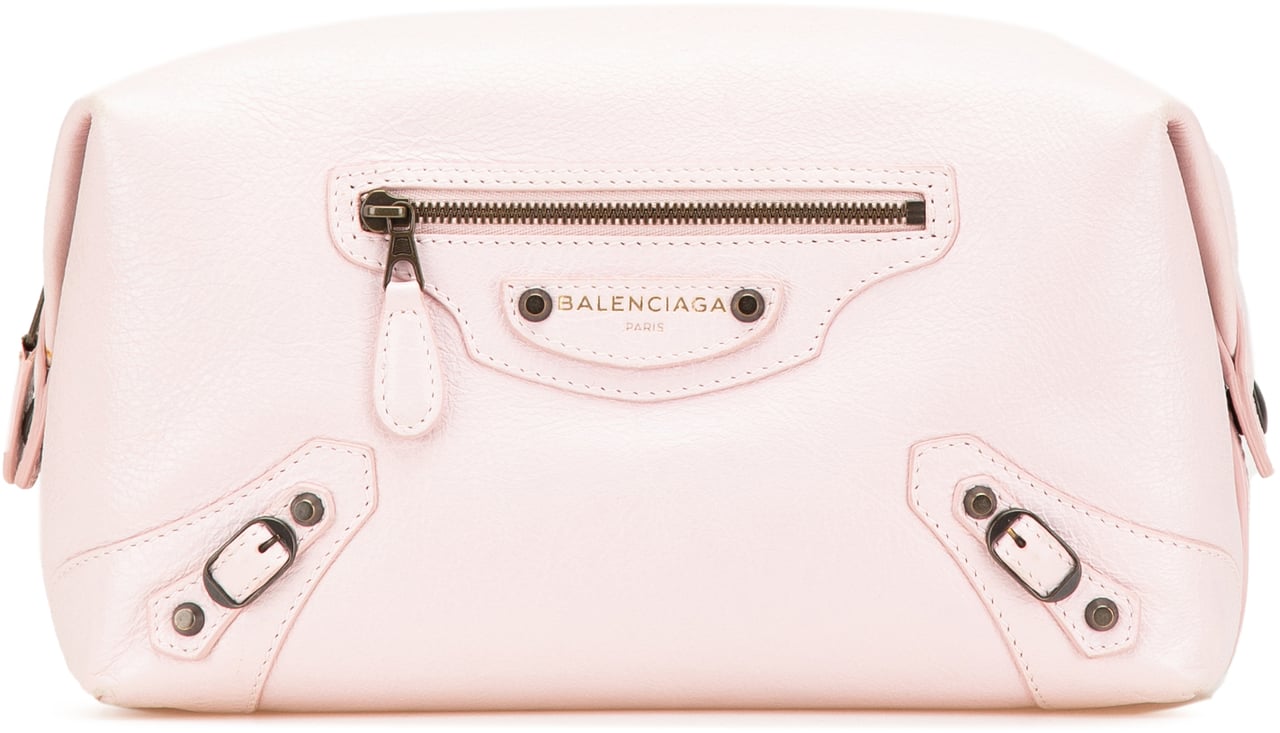 Balenciaga Lambskin Motocross Classic Toiletry Pouch Roze