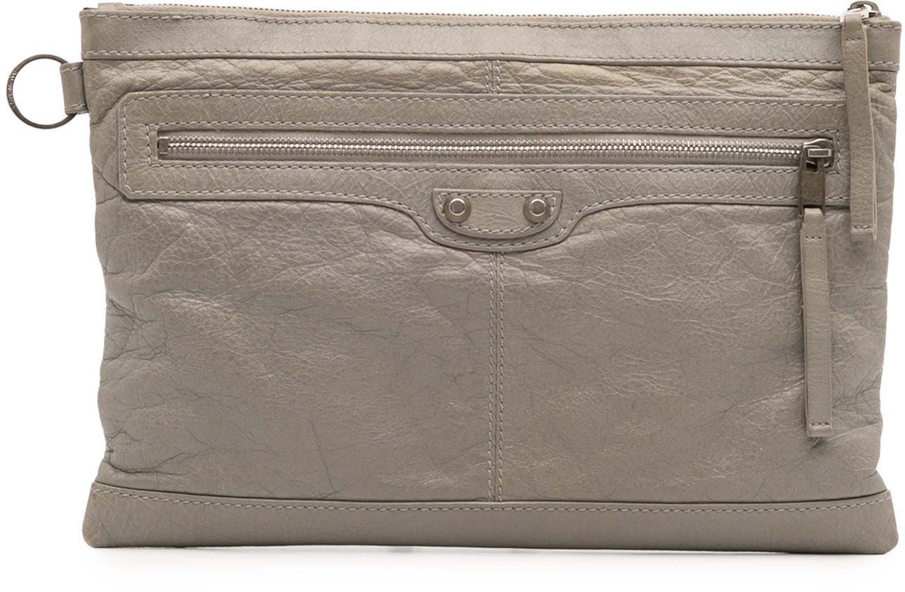 Balenciaga Lambskin Motocross Classic Clip M Clutch Grijs