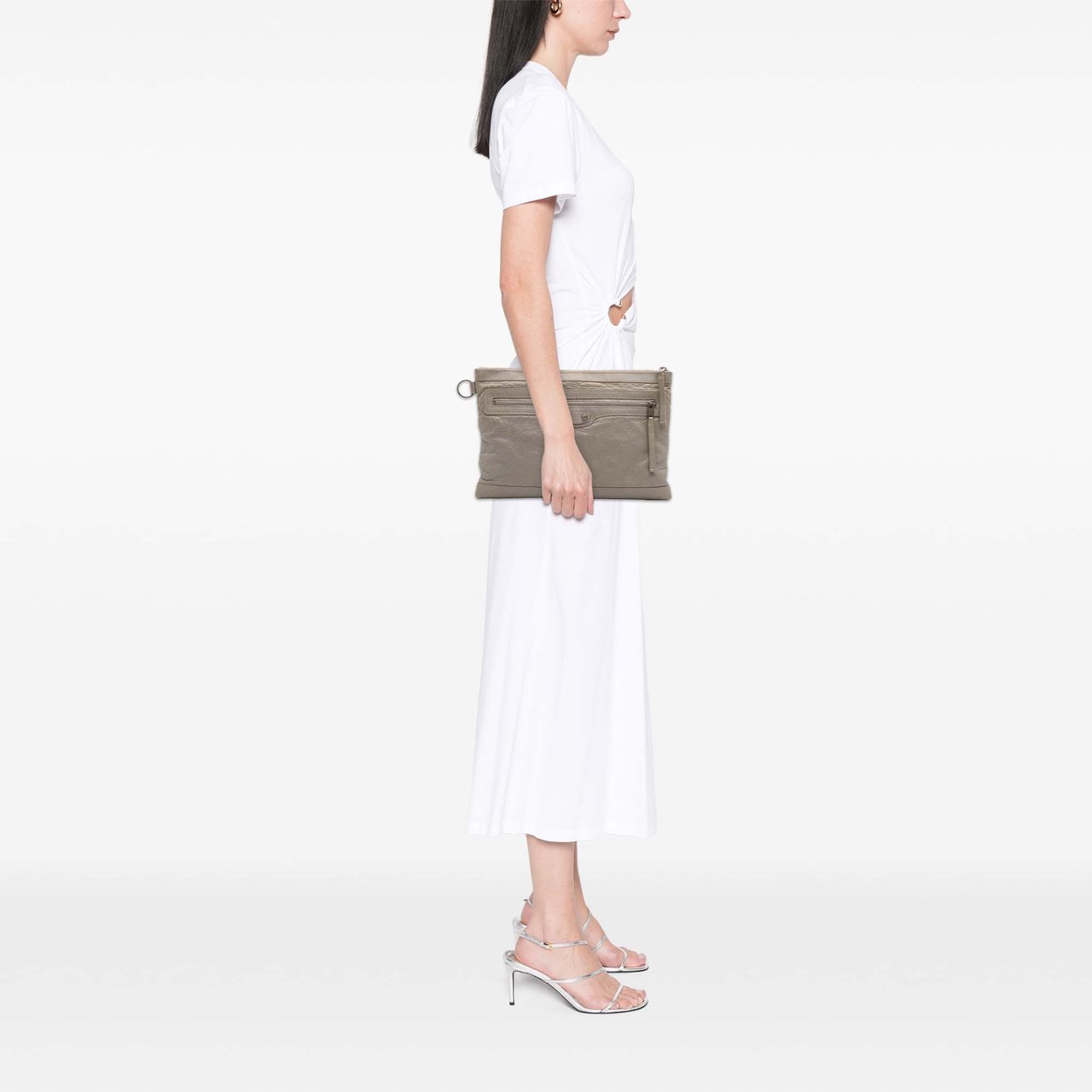 Balenciaga Lambskin Motocross Classic Clip M Clutch Grijs