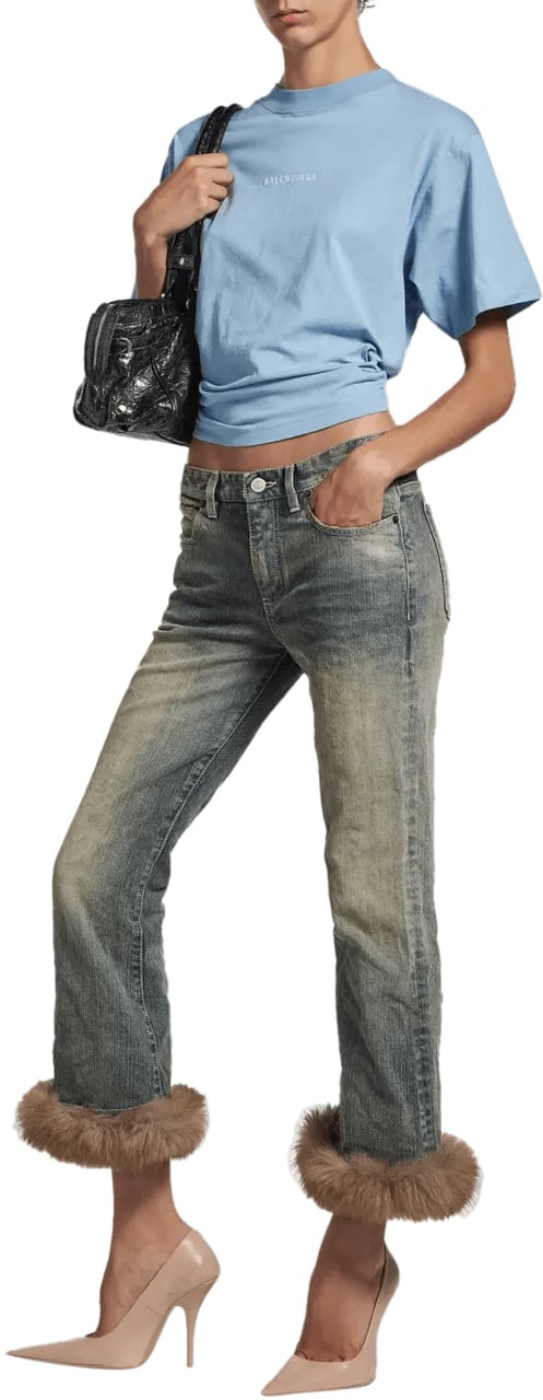 Balenciaga T-shirt met logo op de achterkant, medium pasvorm. Lichtblauw