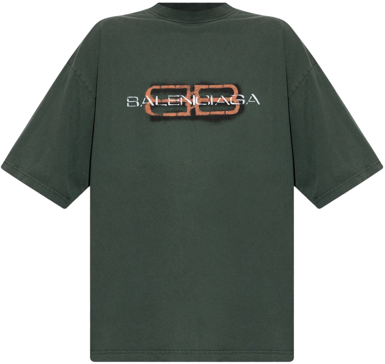 Balenciaga BB STENCIL MEDIUM FIT T-SHIRT DARK GREEN Groen