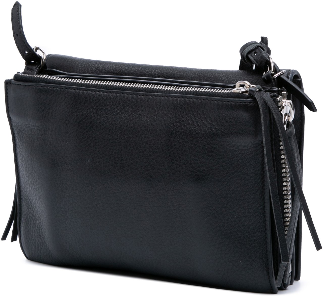Balenciaga XS Leather Papier Triple Zip Around Crossbody Zwart