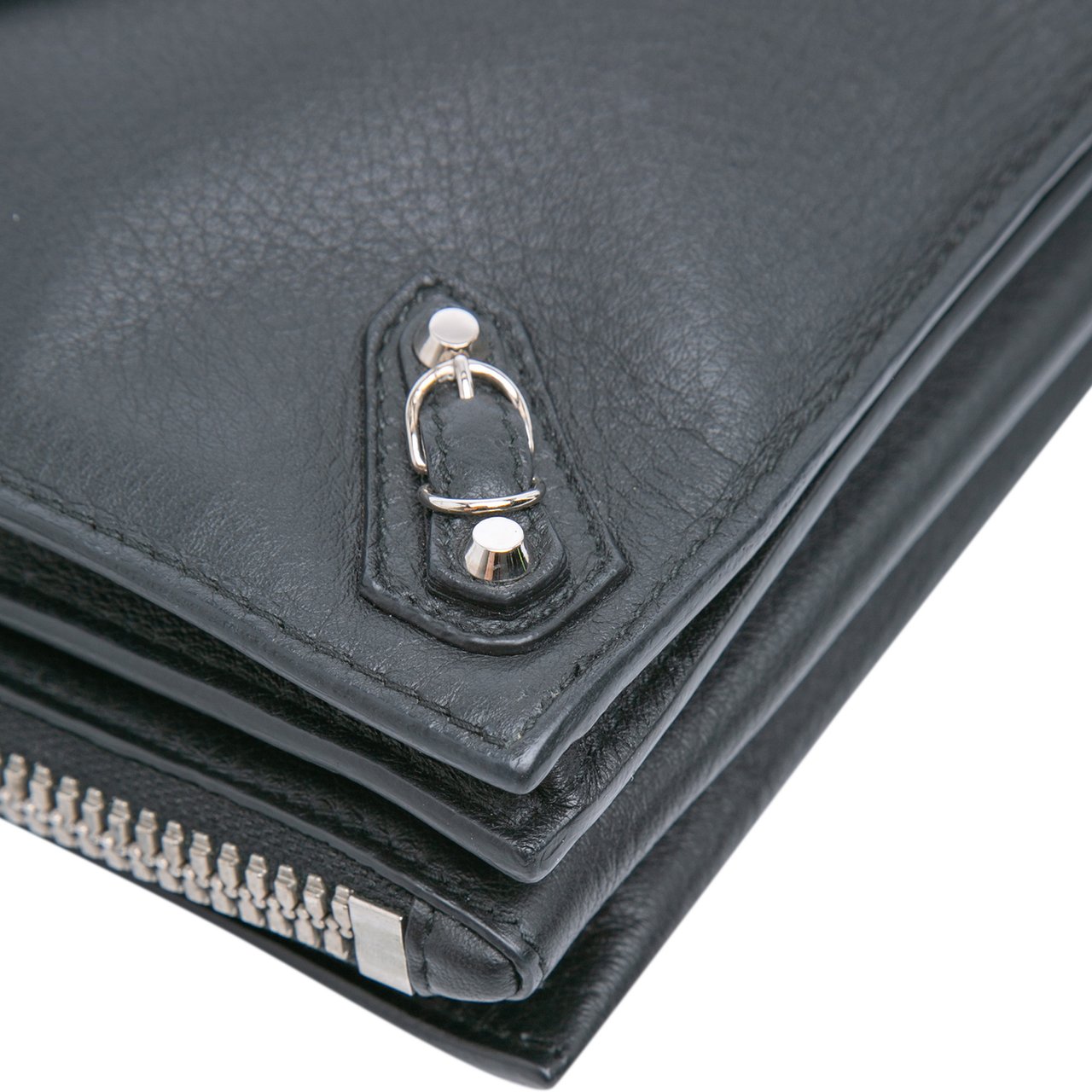 Balenciaga XS Leather Papier Triple Zip Around Crossbody Zwart