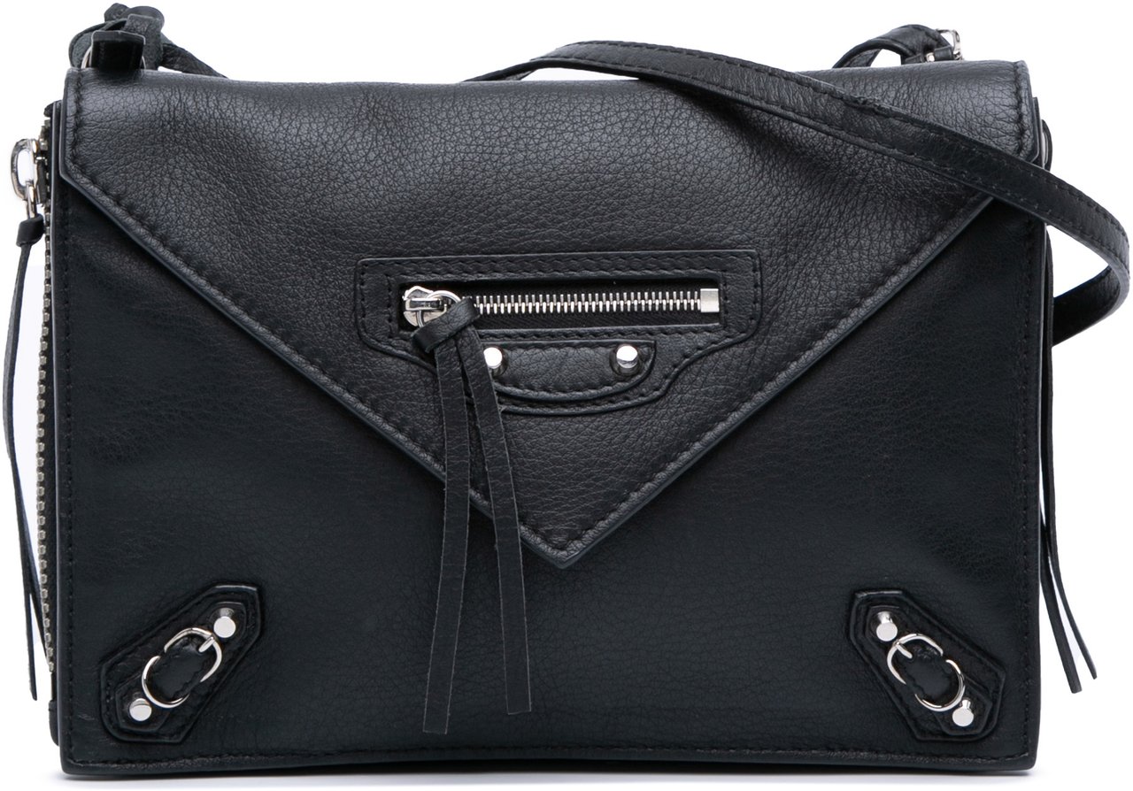 Balenciaga XS Leather Papier Triple Zip Around Crossbody Zwart