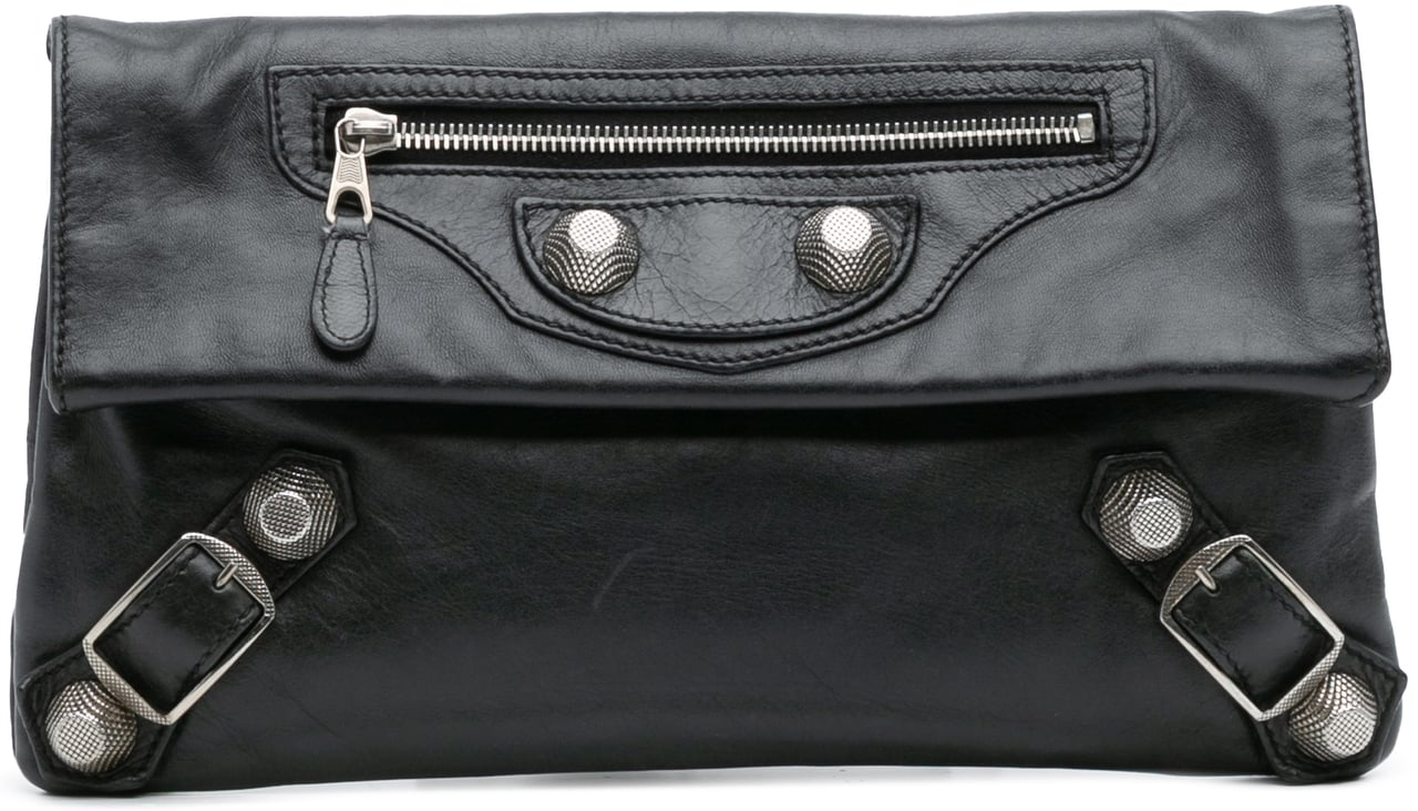 Balenciaga Lambskin Motocross Giant 21 Envelope Clutch Zwart
