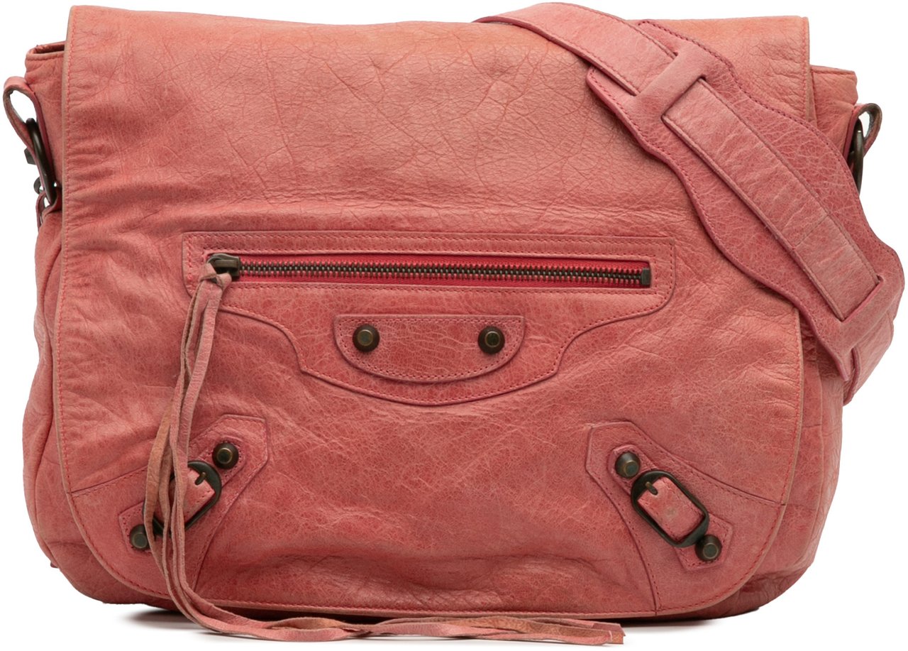 Balenciaga Lambskin Motocross Classic Folk Messenger Bag Roze
