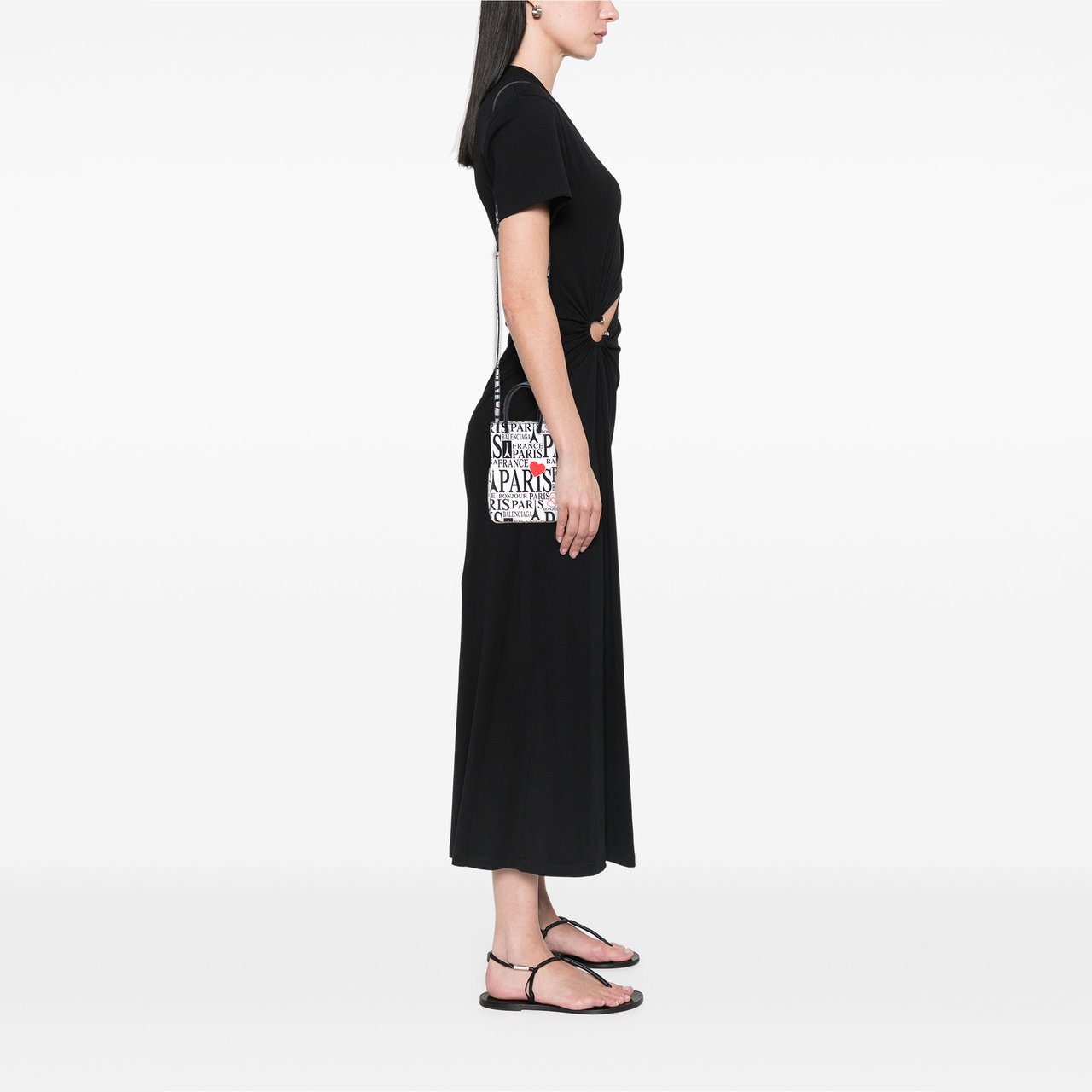 Balenciaga Mini Calfskin Bonjour Paris Shopping Phone Holder Wit