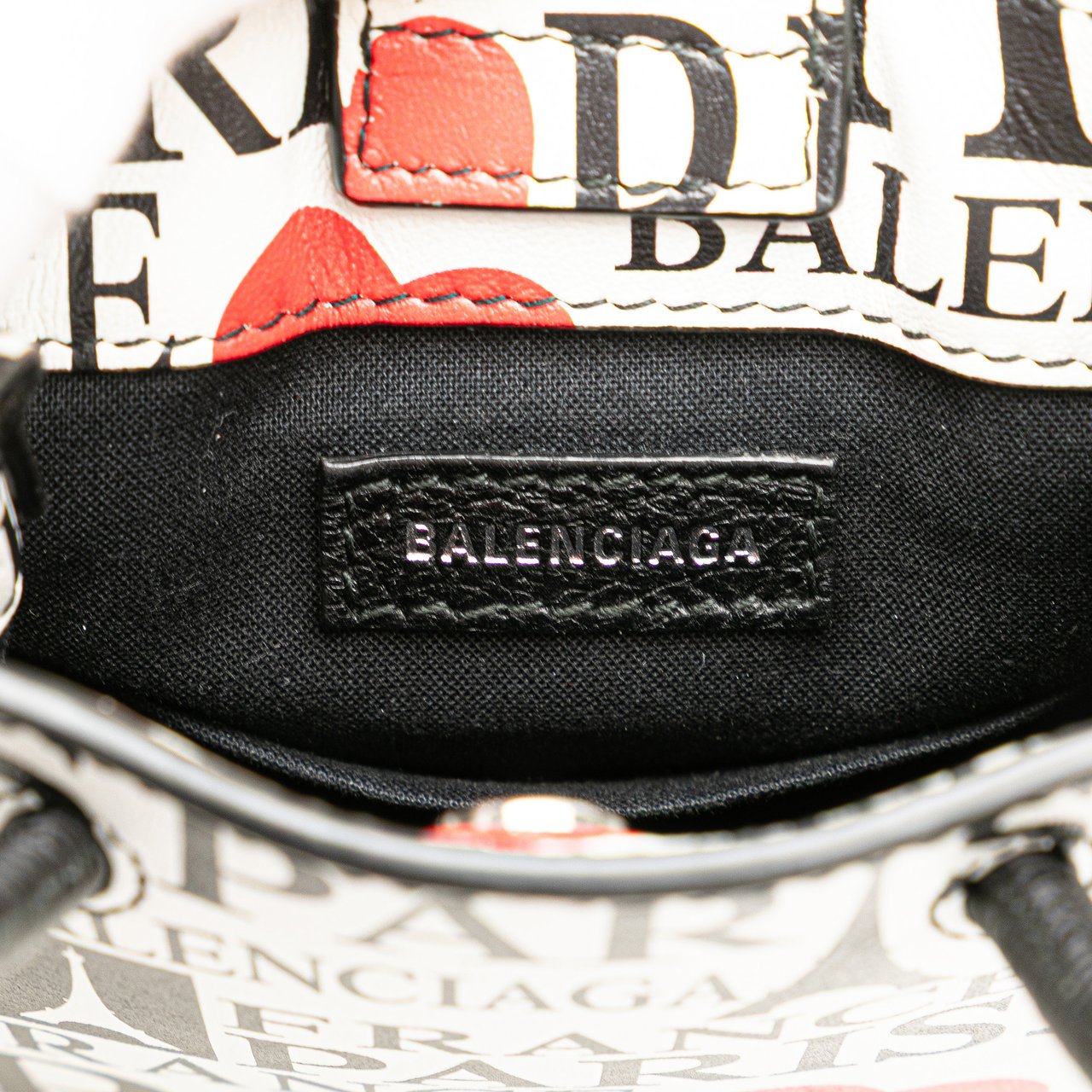 Balenciaga Mini Calfskin Bonjour Paris Shopping Phone Holder Wit