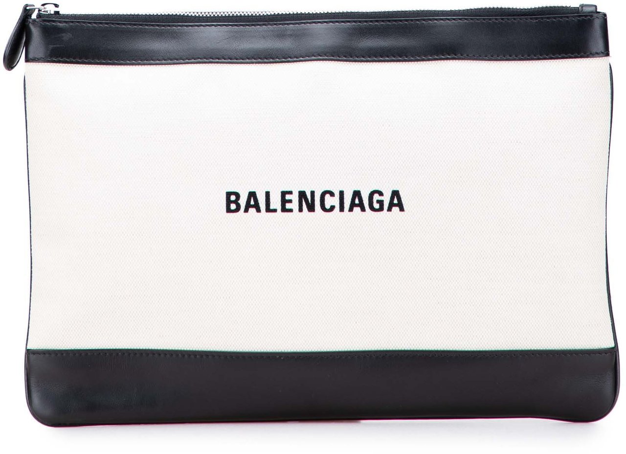 Balenciaga M Canvas Navy Clip Clutch Wit