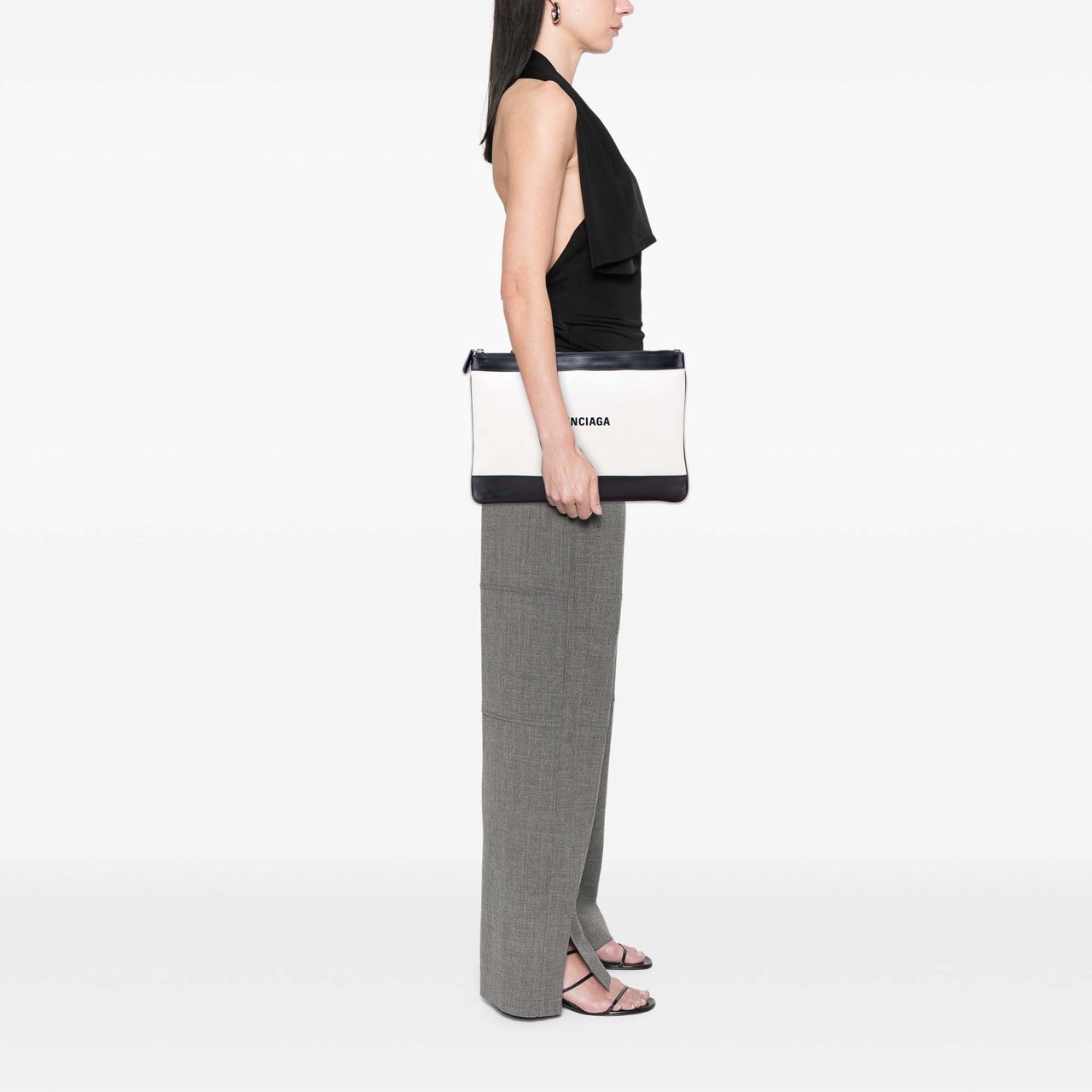 Balenciaga M Canvas Navy Clip Clutch Wit