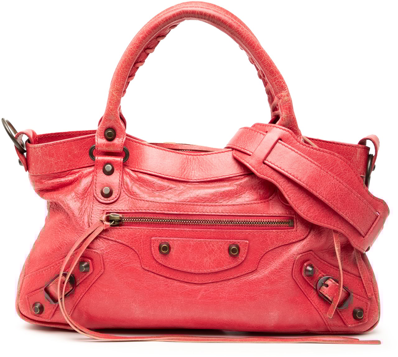 Balenciaga Lambskin Motocross Classic First Satchel Rood