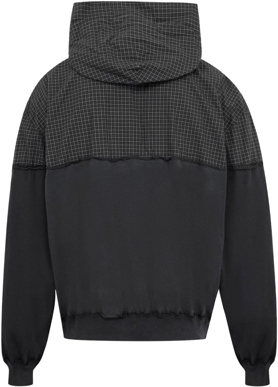 Balenciaga CHECK POPLIN PATCHED HOODED SHIRT Zwart