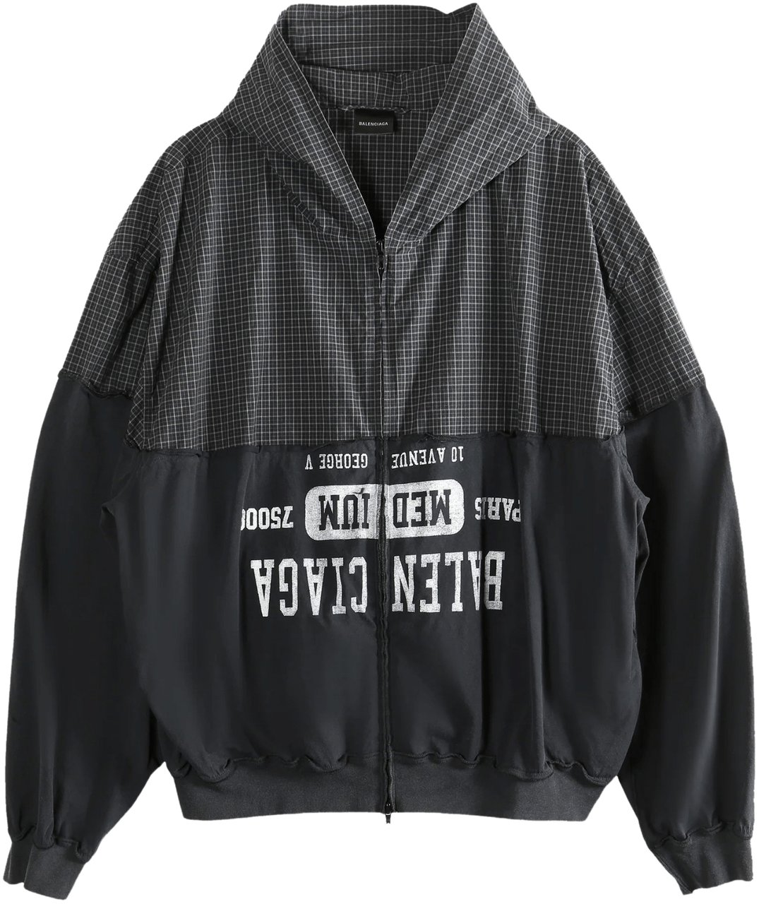 Balenciaga CHECK POPLIN PATCHED HOODED SHIRT Zwart