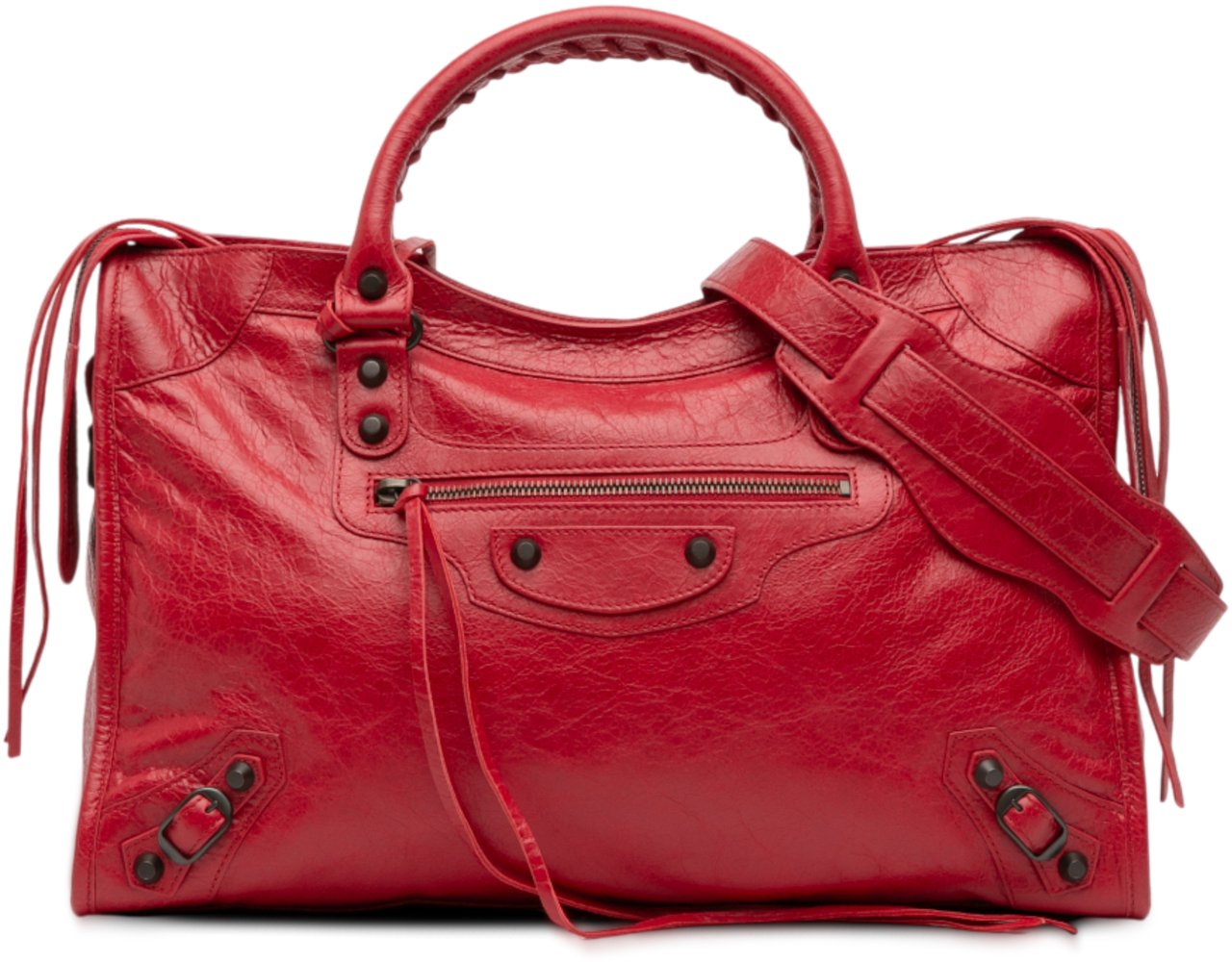 Balenciaga Medium Lambskin Motocross Classic City Satchel Rood