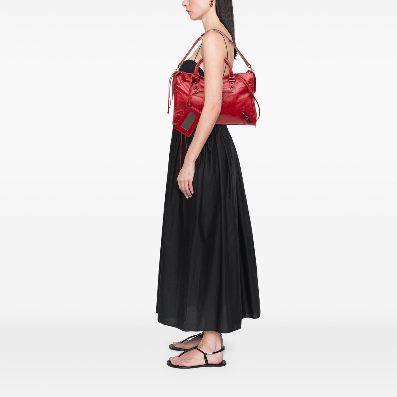 Balenciaga Medium Lambskin Motocross Classic City Satchel Rood