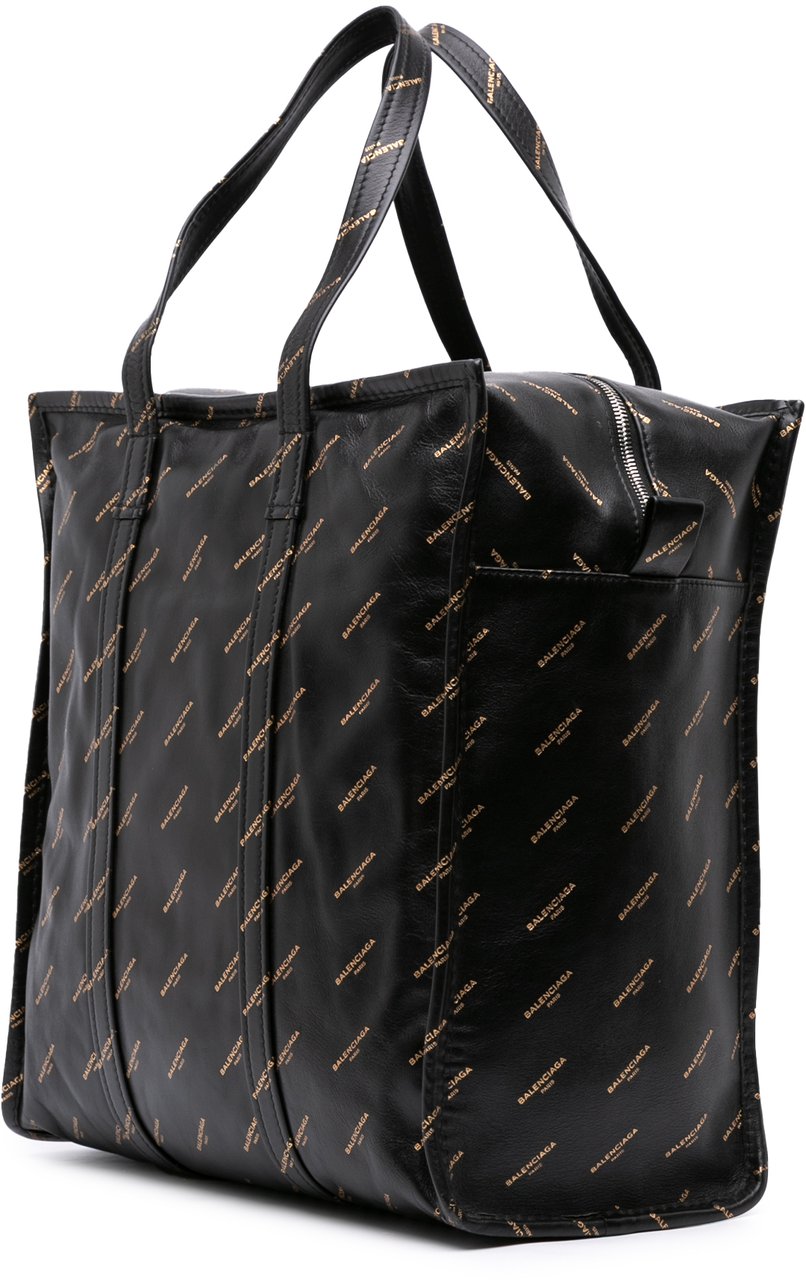 Balenciaga M Lambskin Allover Logo Bazar Shopper Satchel Zwart