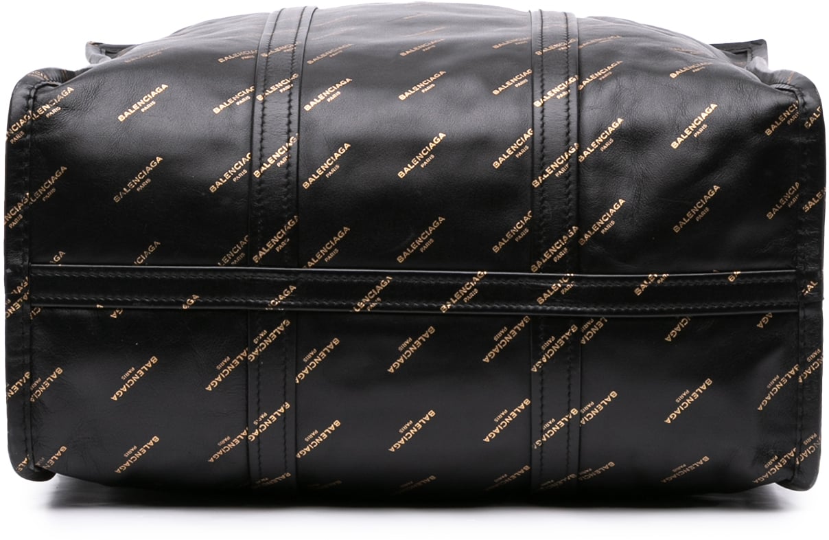 Balenciaga M Lambskin Allover Logo Bazar Shopper Satchel Zwart