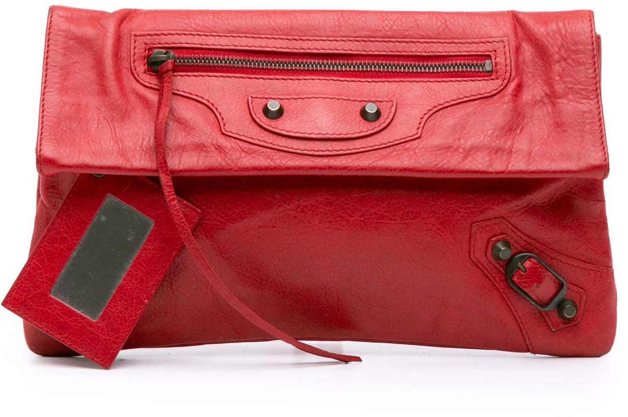 Balenciaga Lambskin Motocross Classic Envelope Clutch Rood