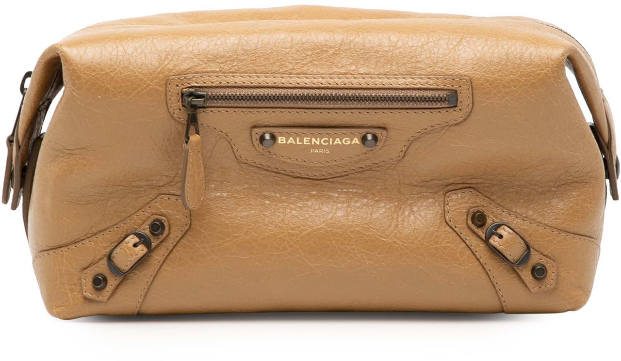 Balenciaga Lambskin Motocross Classic Toiletry Pouch Bruin