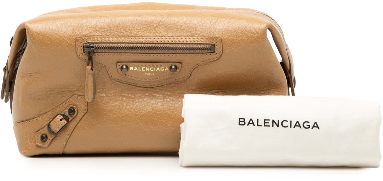Balenciaga Lambskin Motocross Classic Toiletry Pouch Bruin