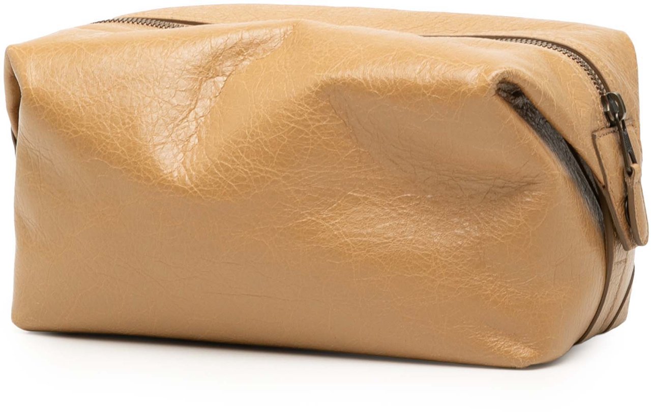 Balenciaga Lambskin Motocross Classic Toiletry Pouch Bruin