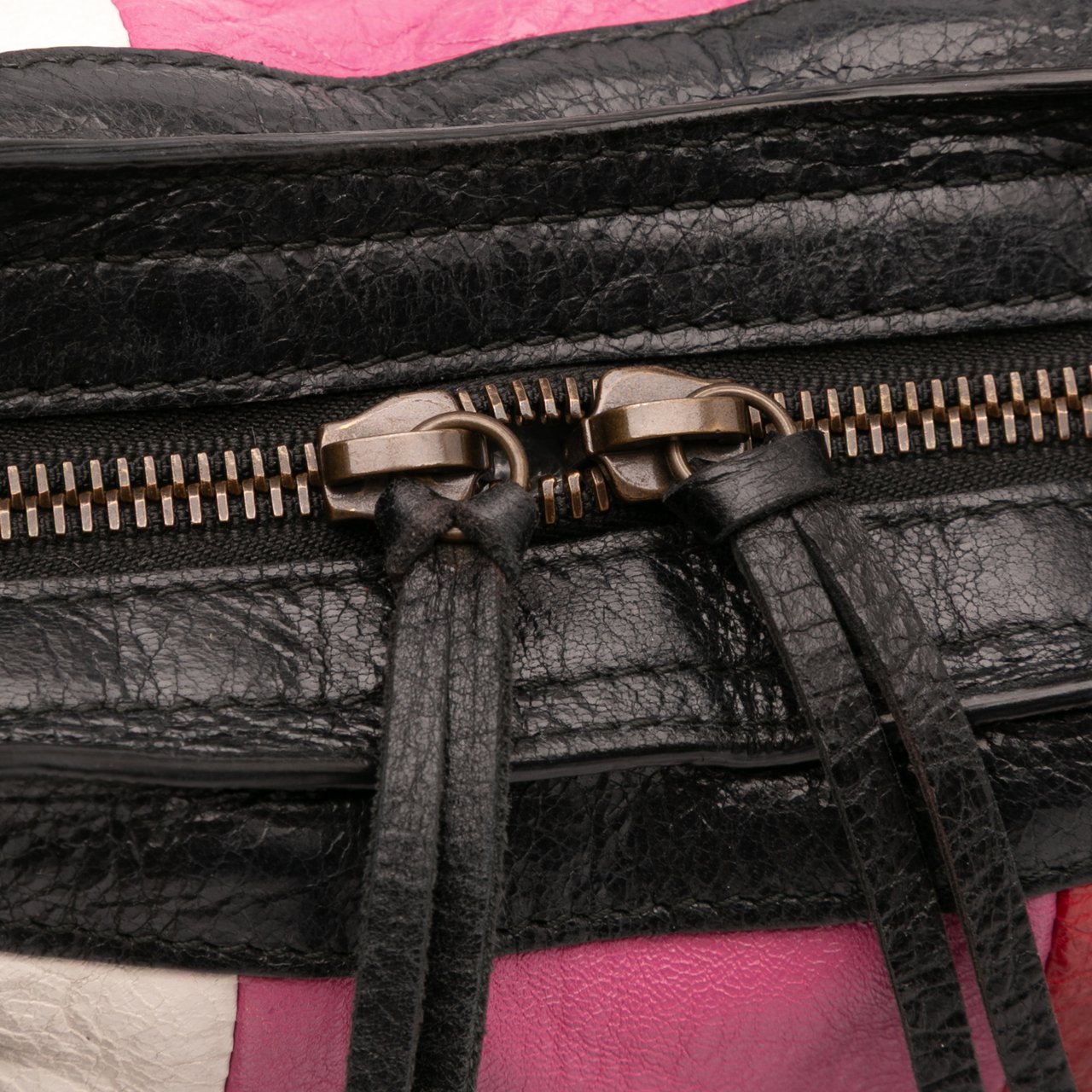 Balenciaga Small Lambskin Motocross Striped Classic City Satchel Zwart