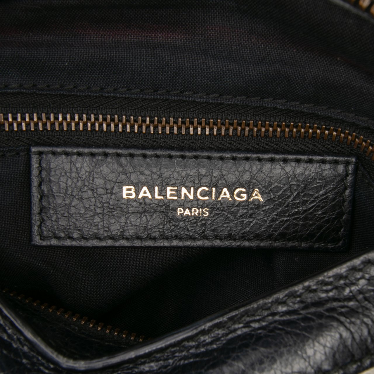 Balenciaga Small Lambskin Motocross Striped Classic City Satchel Zwart