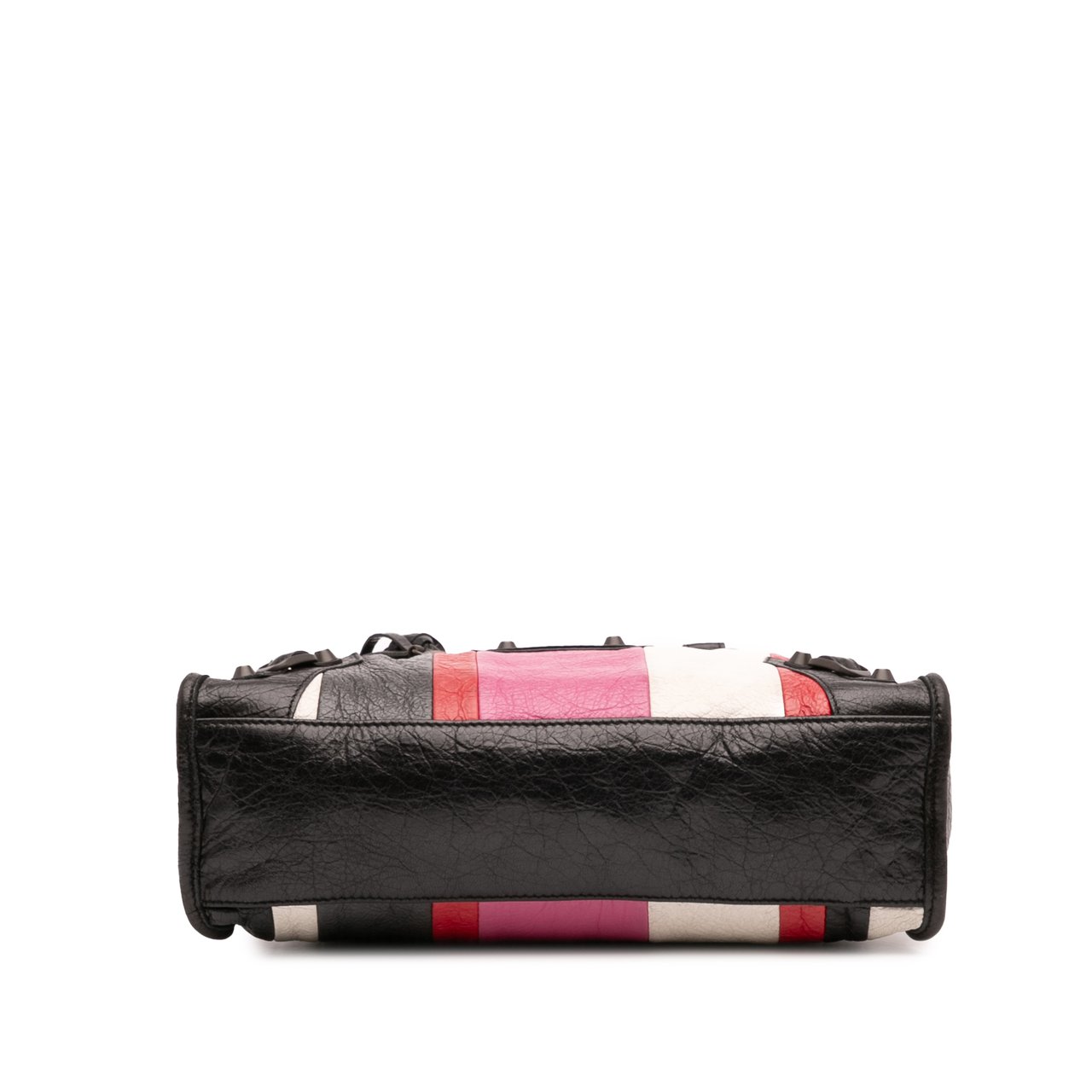 Balenciaga Small Lambskin Motocross Striped Classic City Satchel Zwart