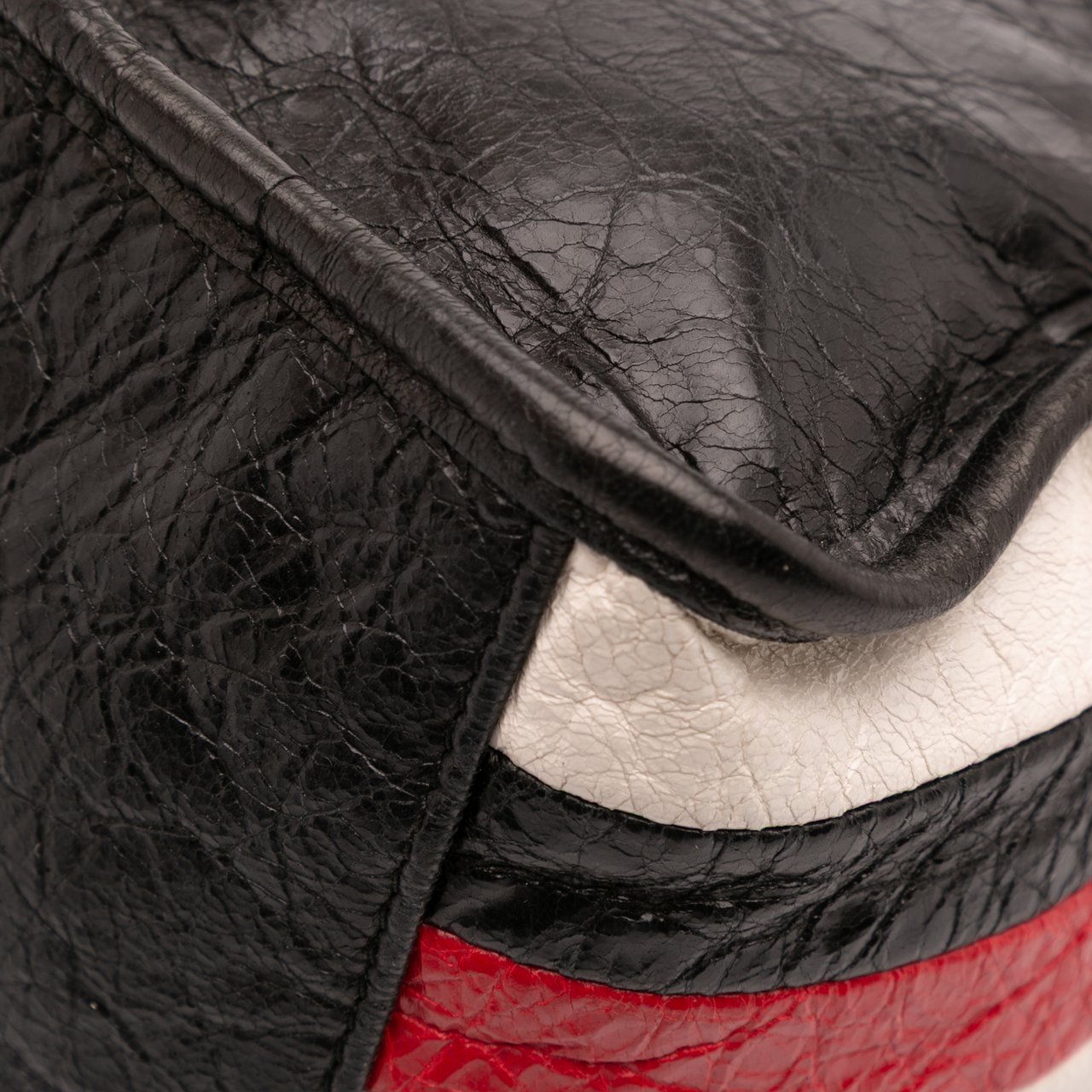 Balenciaga Small Lambskin Motocross Striped Classic City Satchel Zwart