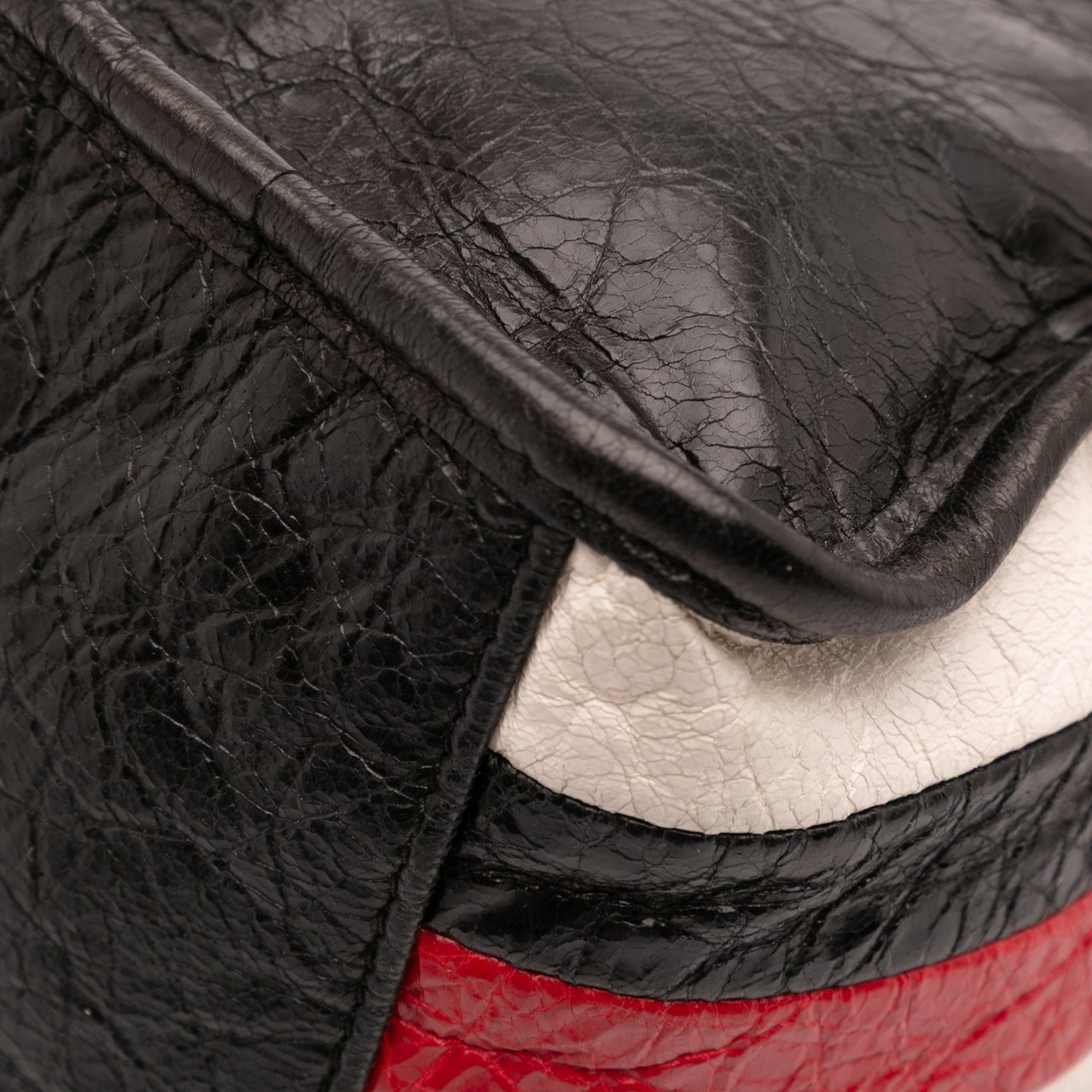Balenciaga Small Lambskin Motocross Striped Classic City Satchel Zwart