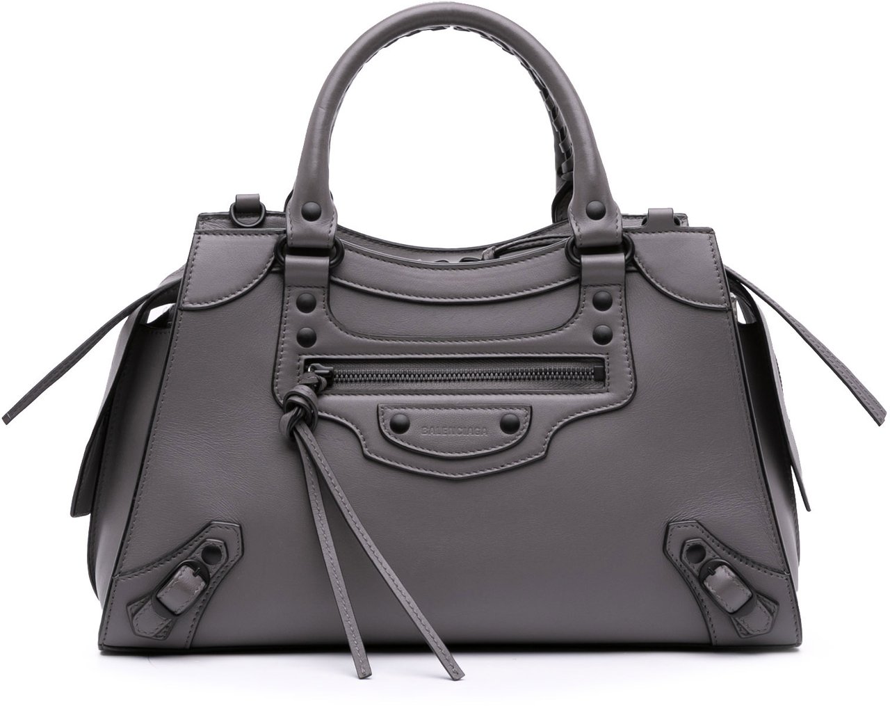Balenciaga Small Smooth Calfskin Motocross Neo Classic City Satchel Grijs